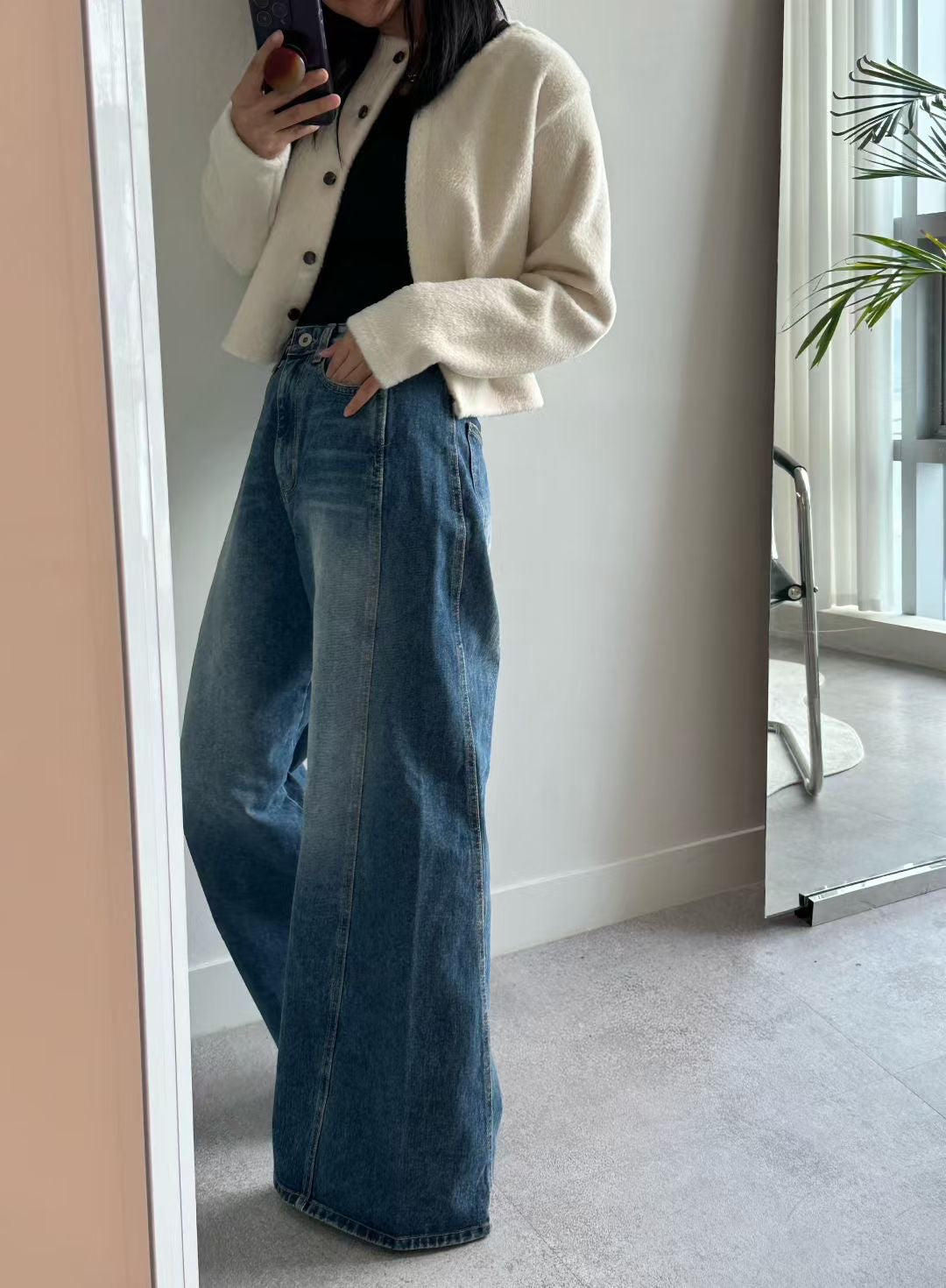 PT95- Wide Leg Blue Denim Jeans ( S / M )