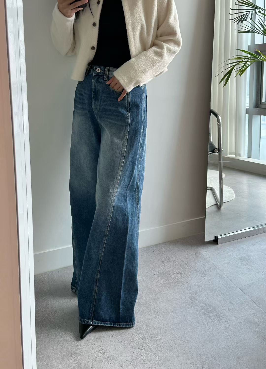 PT95- Wide Leg Blue Denim Jeans ( S / M )