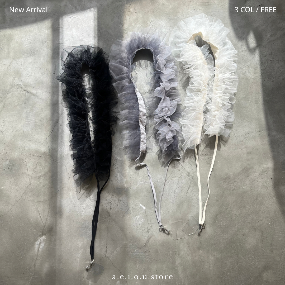 ZK01- Ruffle Phone Strap | Ivory | Grey | Black