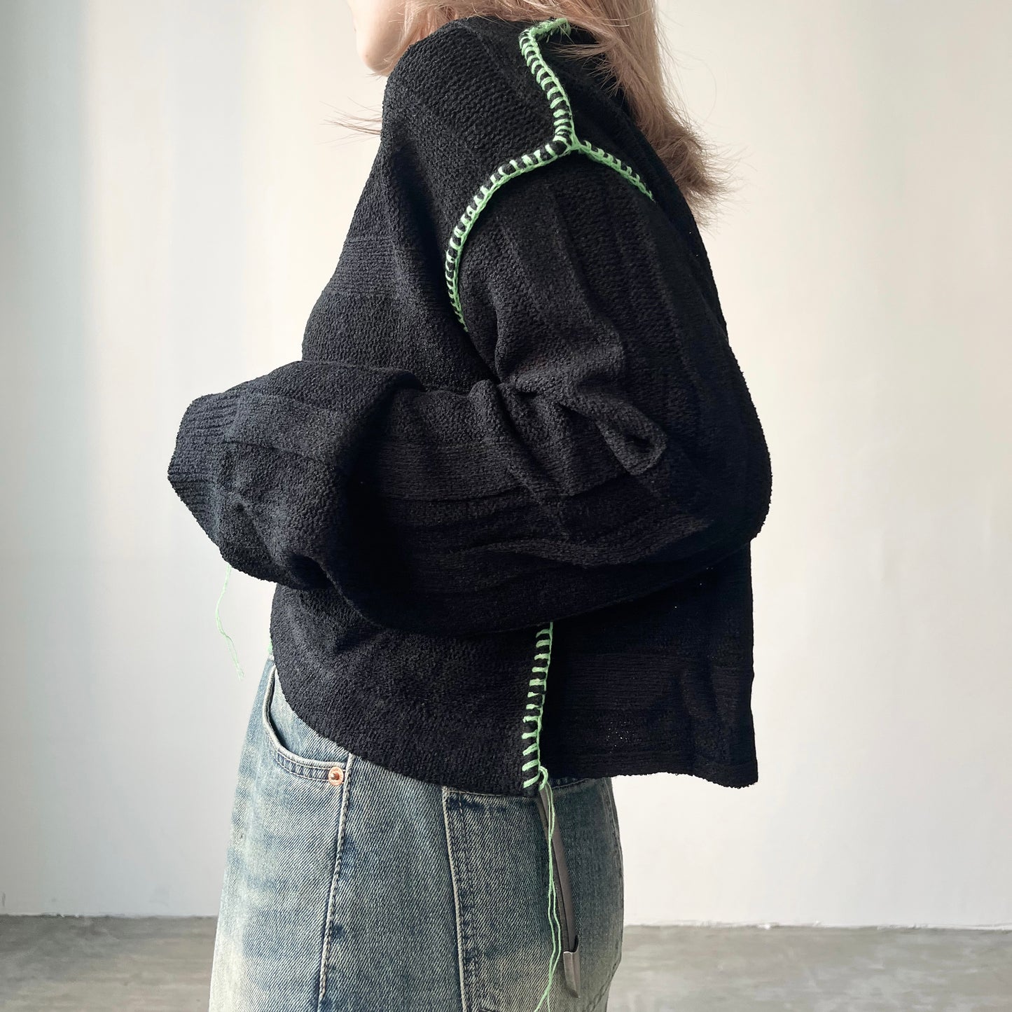 JK05- Outline Knitted Cardigan | Ivory | Black