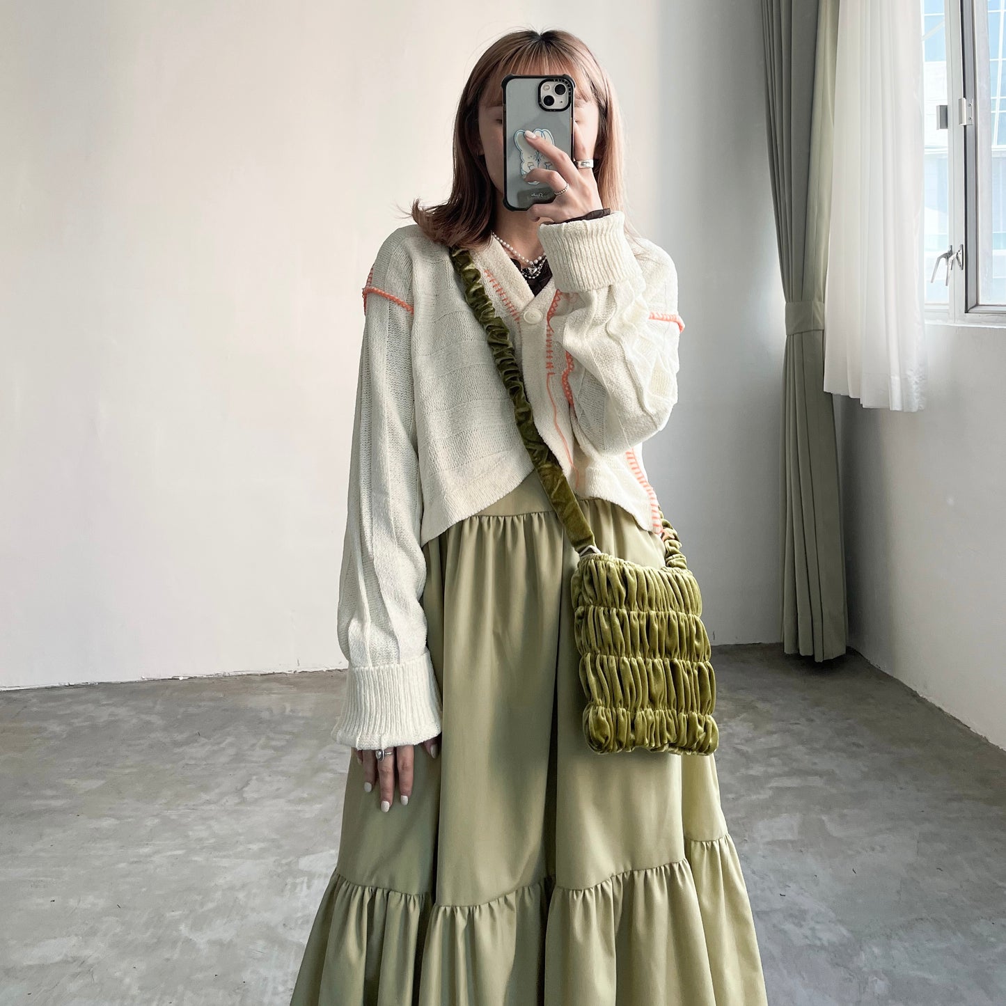 JK05- Outline Knitted Cardigan | Ivory | Black