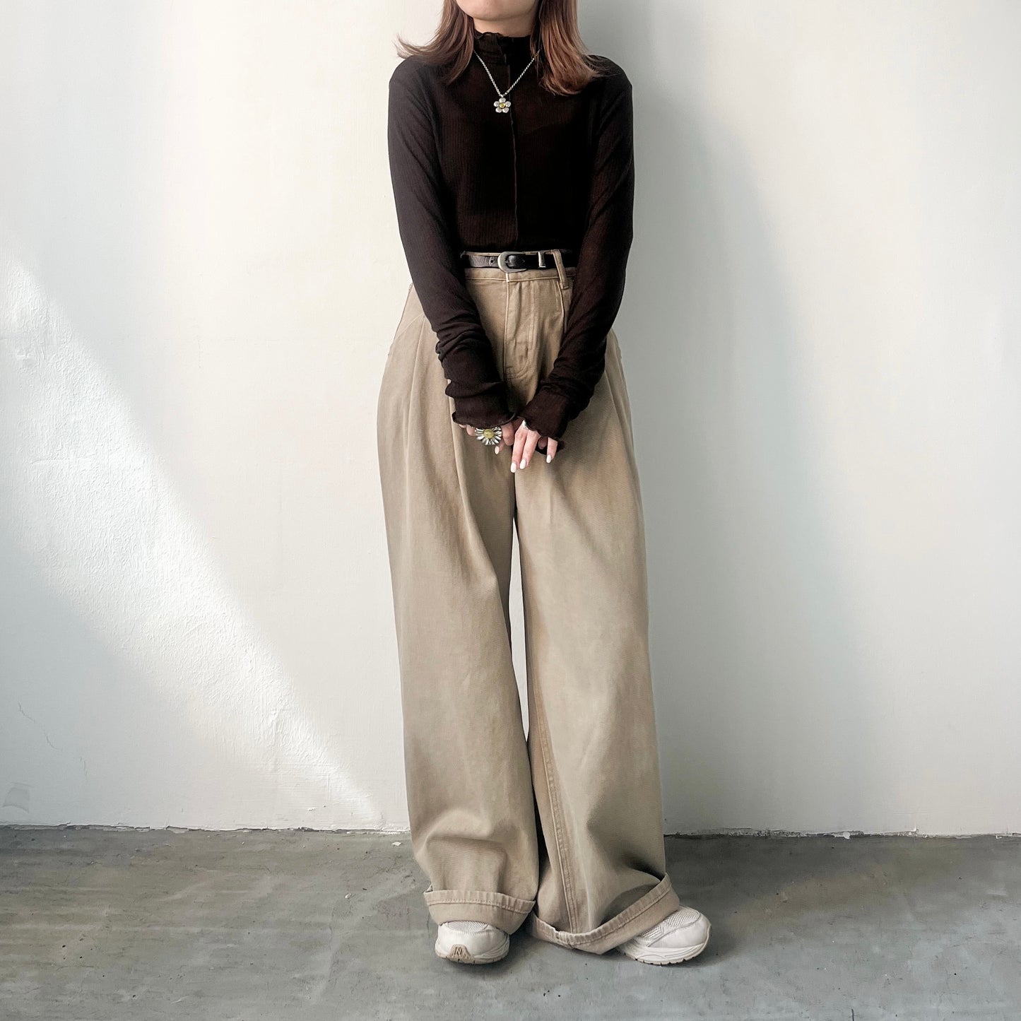 TP222- High-neck Ruffle Top | White | Blue | Brown