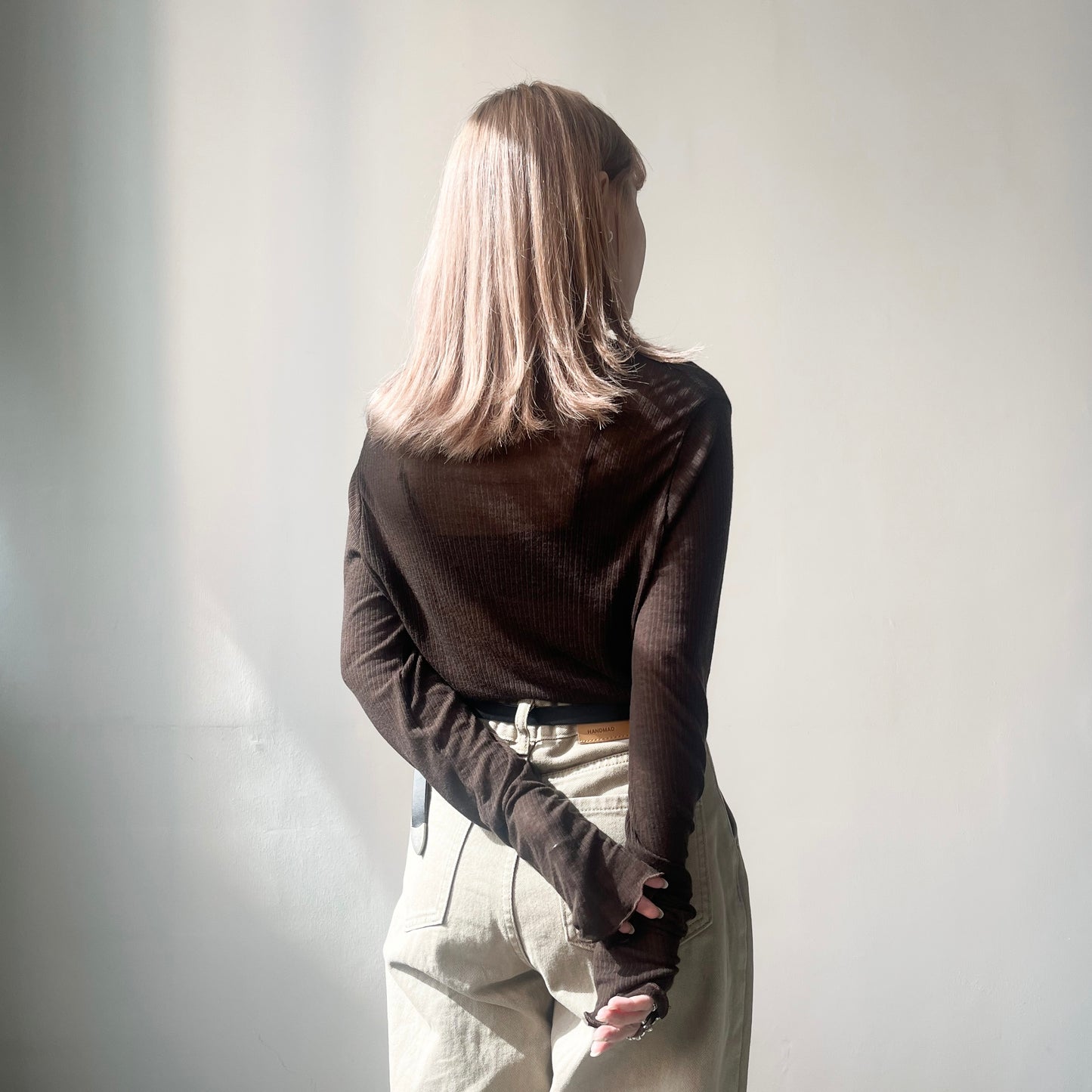 TP222- High-neck Ruffle Top | White | Blue | Brown