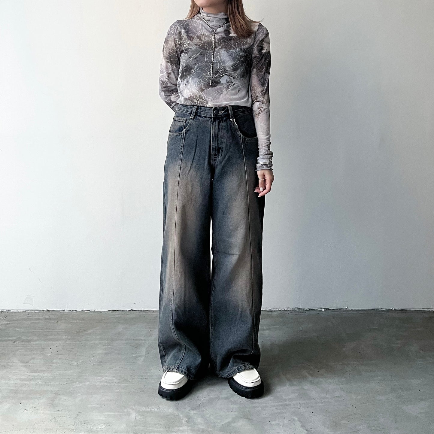 PT38-洗水闊腳牛仔褲 | Navy | Black ( Eco friendly)