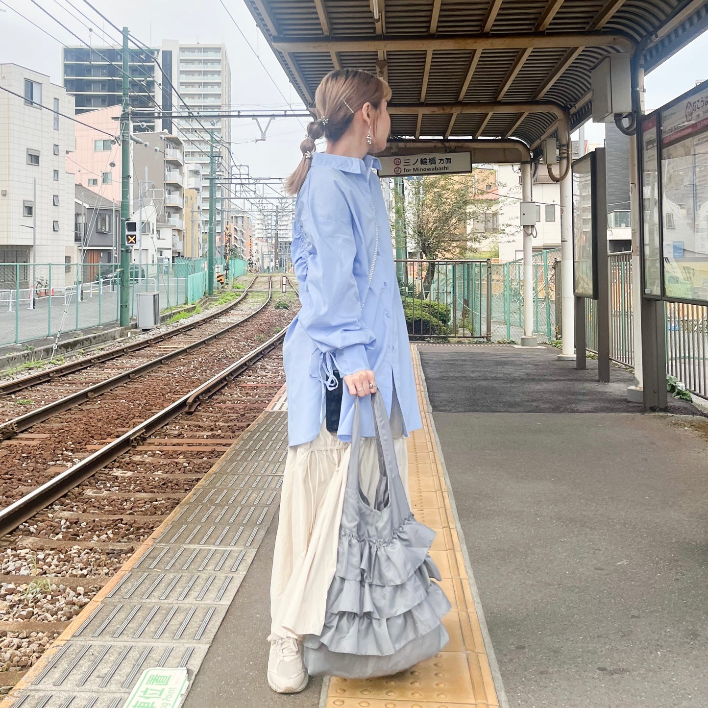 TP229- Drawstring Button Shirt | White | Blue | Black