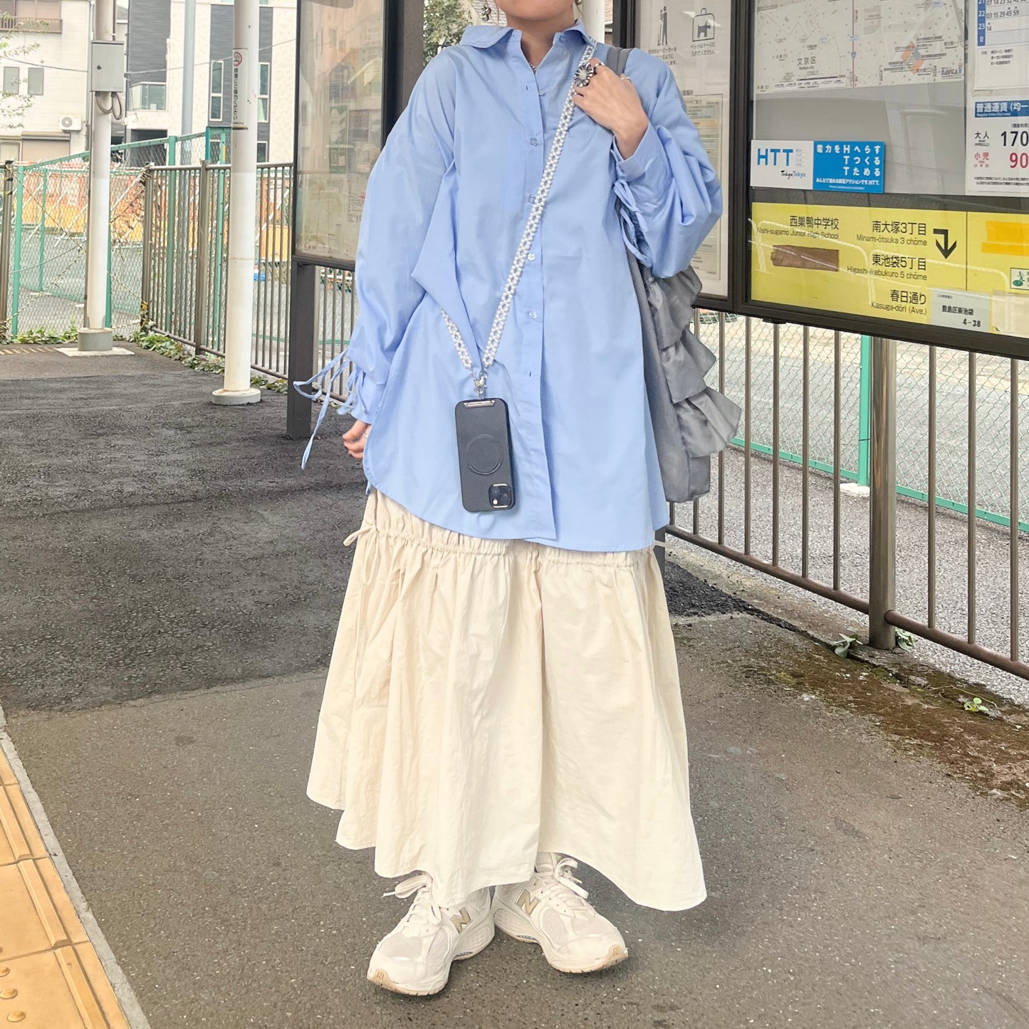 TP229- Drawstring Button Shirt | White | Blue | Black