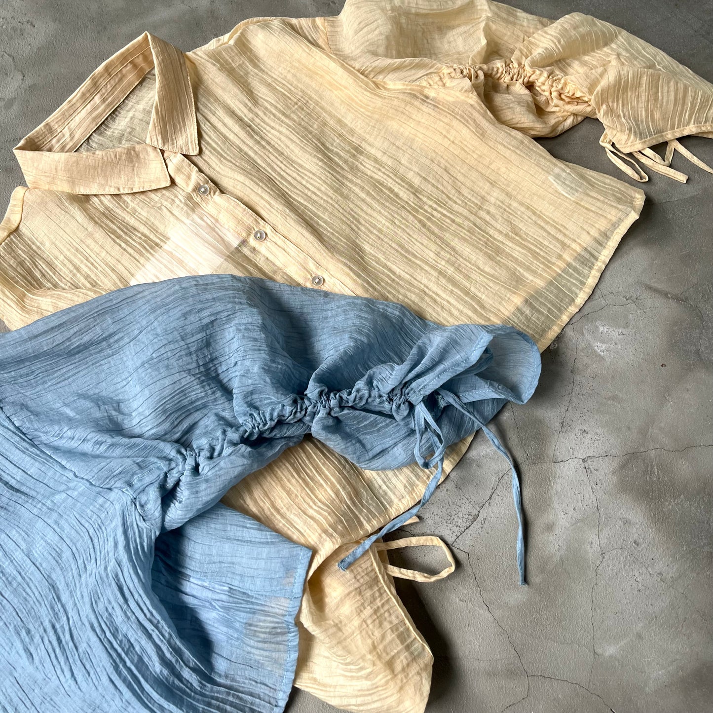TP201- Drawstring Botton Blouse | Blue | Yellow