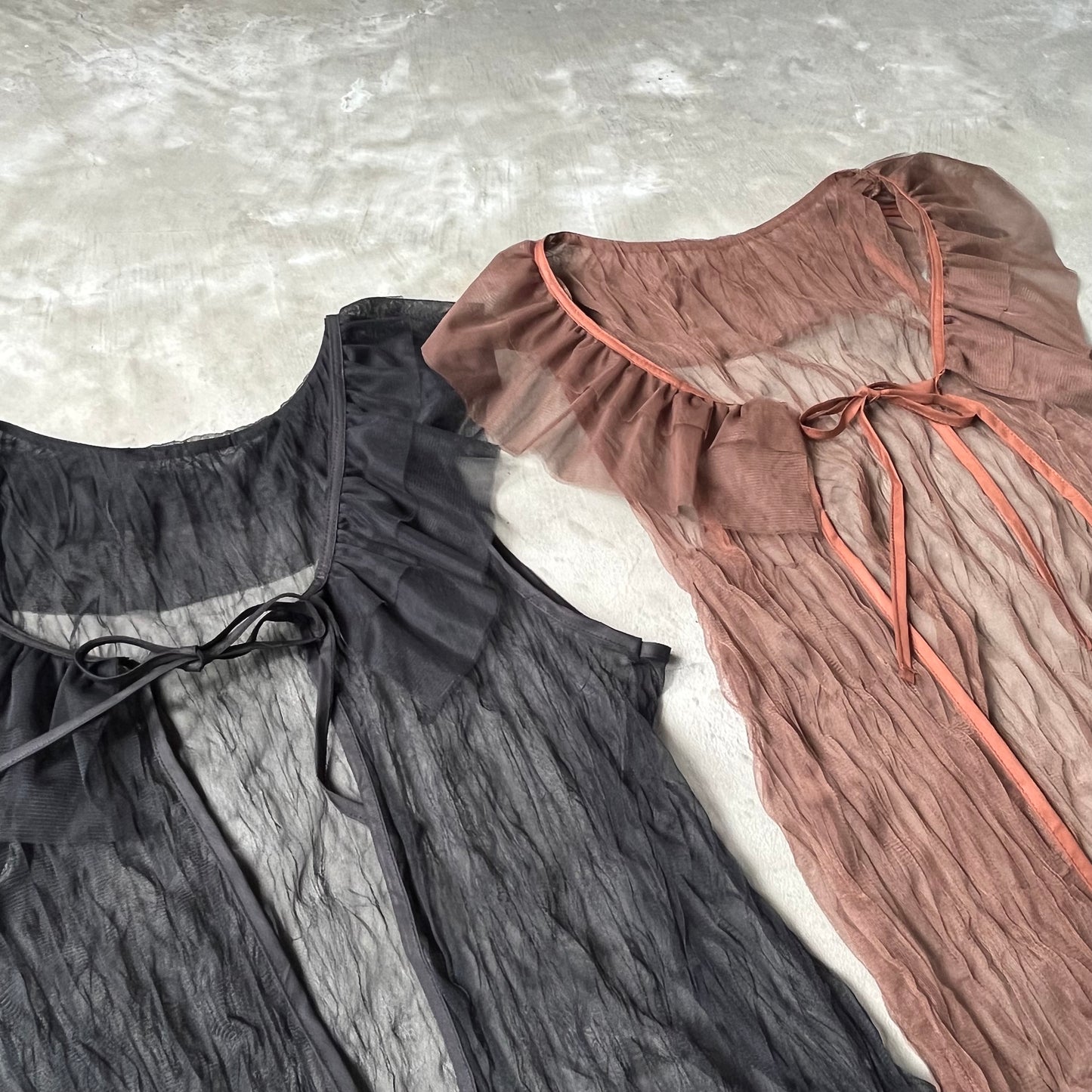 TP204- Big Ruffle Mesh Cardigan | Brown | Black