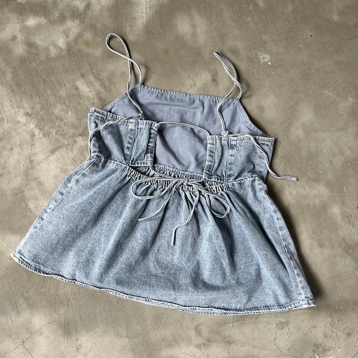 TP202- Black Ribbon Denim Top | Blue