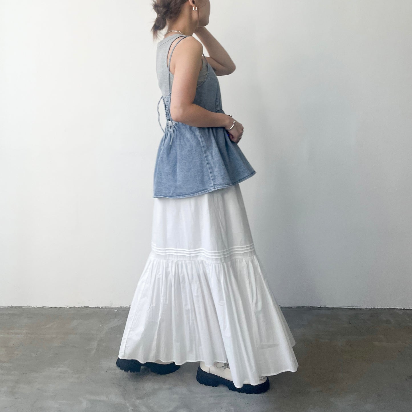 TP202- Black Ribbon Denim Top | Blue