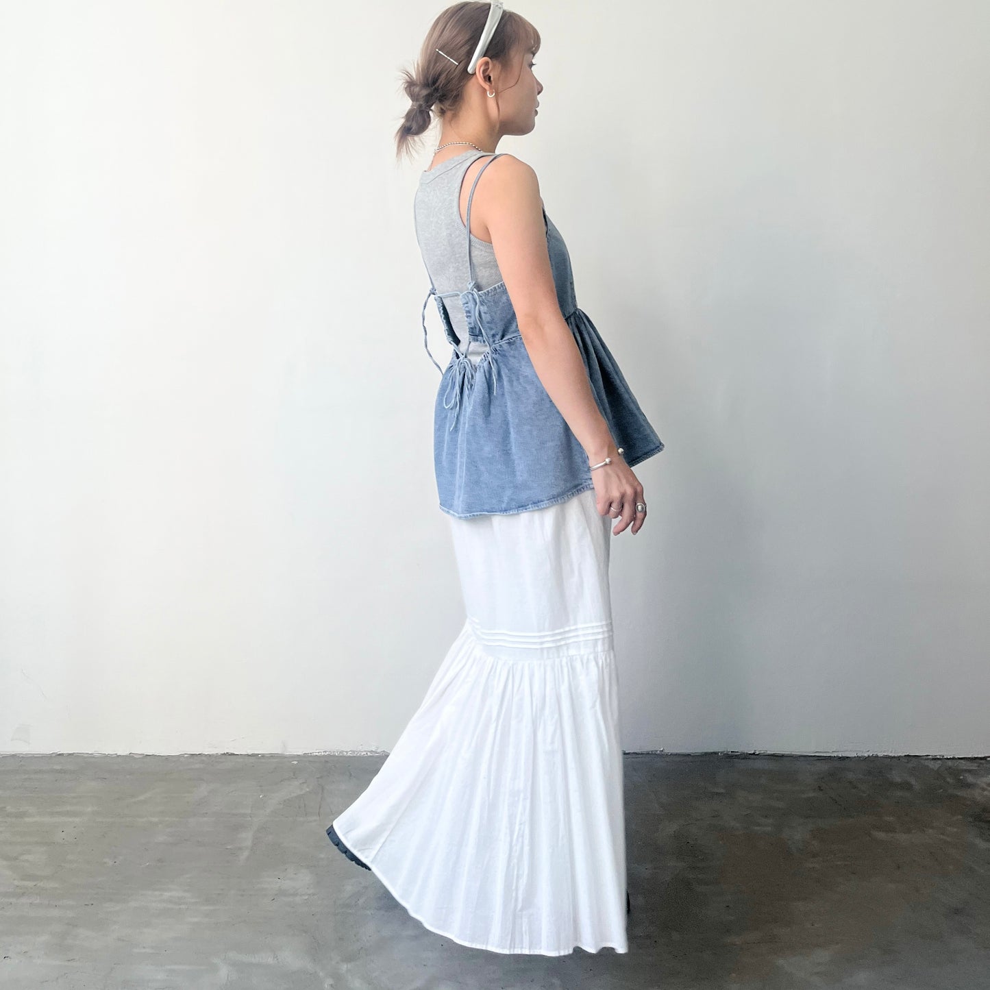 TP202- Black Ribbon Denim Top | Blue