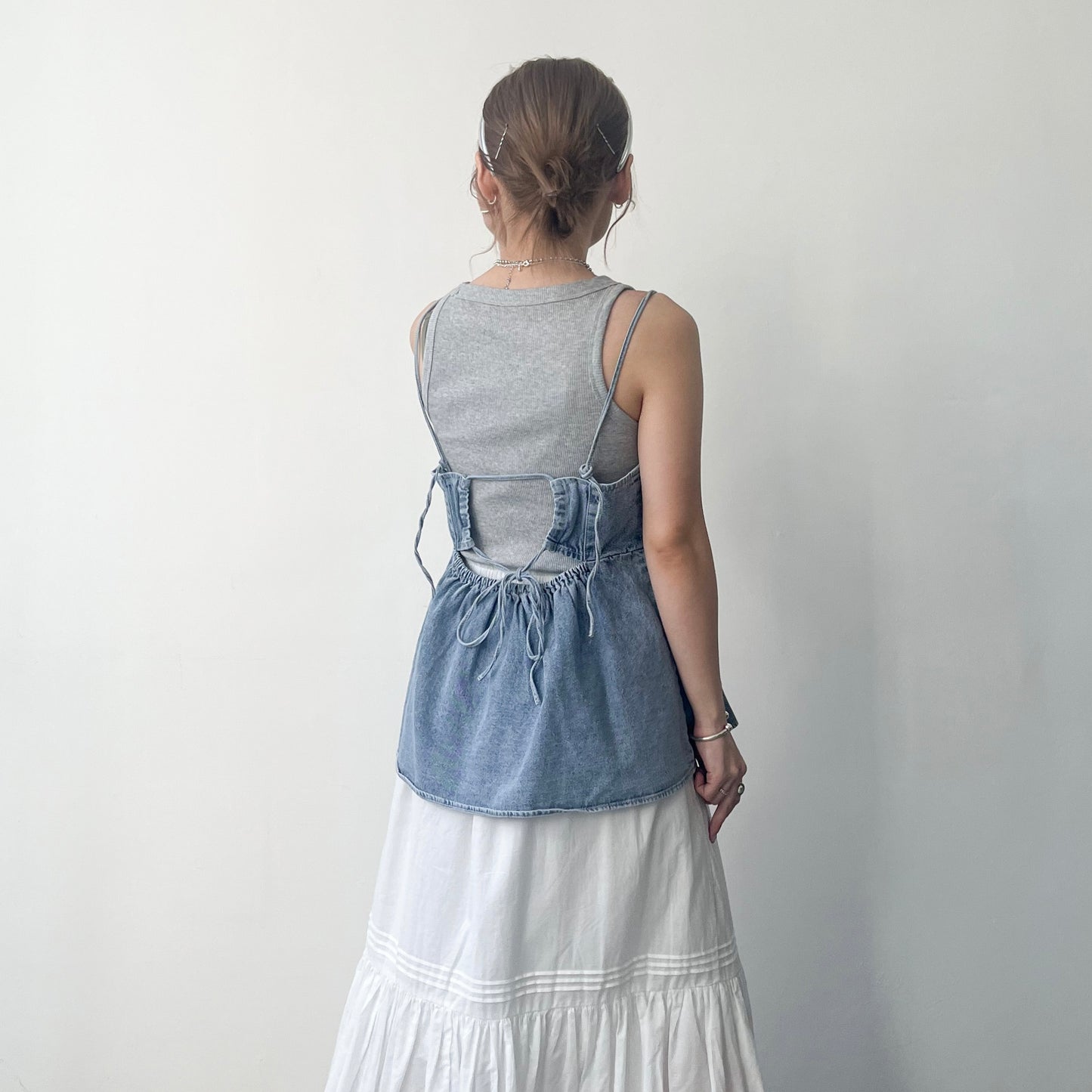 TP202- Black Ribbon Denim Top | Blue