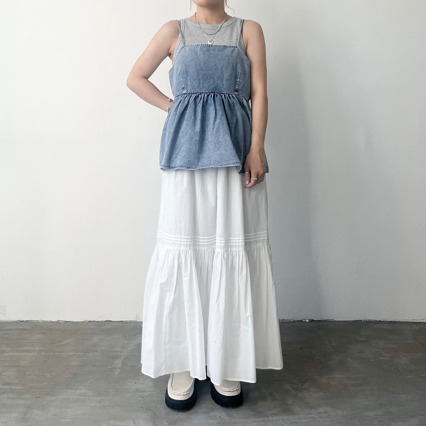 TP202- Black Ribbon Denim Top | Blue