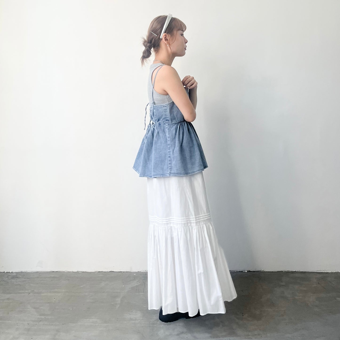 TP202- Black Ribbon Denim Top | Blue