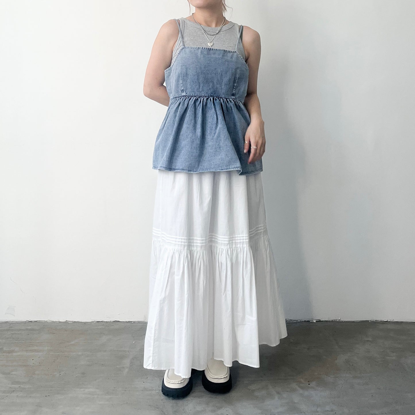 TP202- Black Ribbon Denim Top | Blue