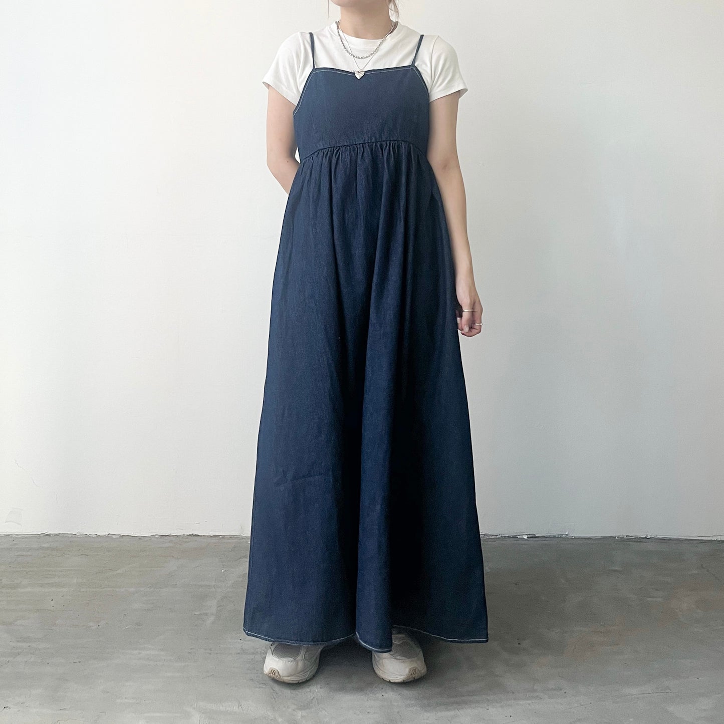 OP48- Black Ribbon Denim Dress | Navy