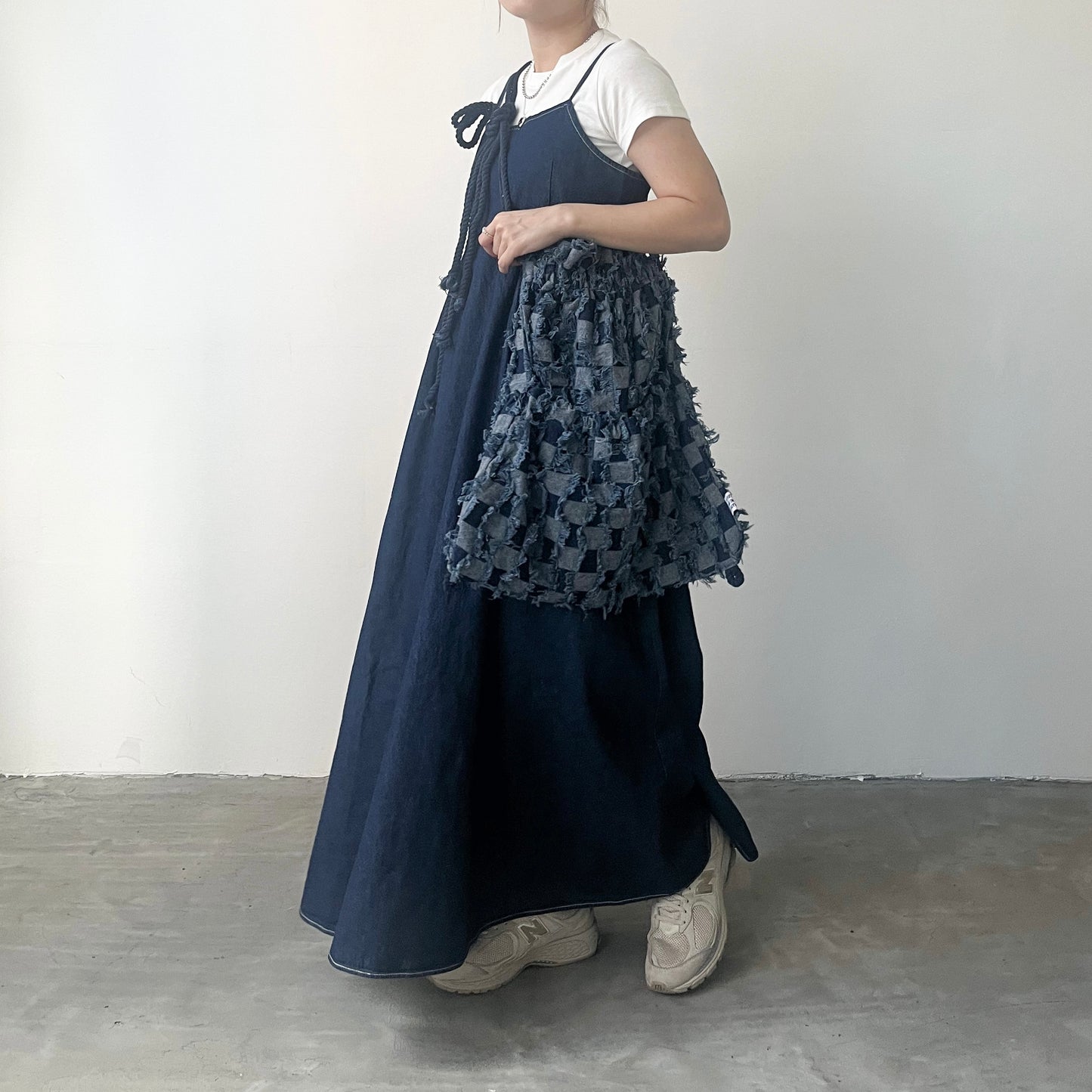OP48- Black Ribbon Denim Dress | Navy