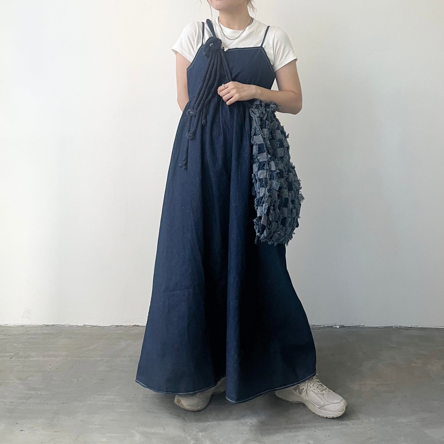 OP48- Black Ribbon Denim Dress | Navy