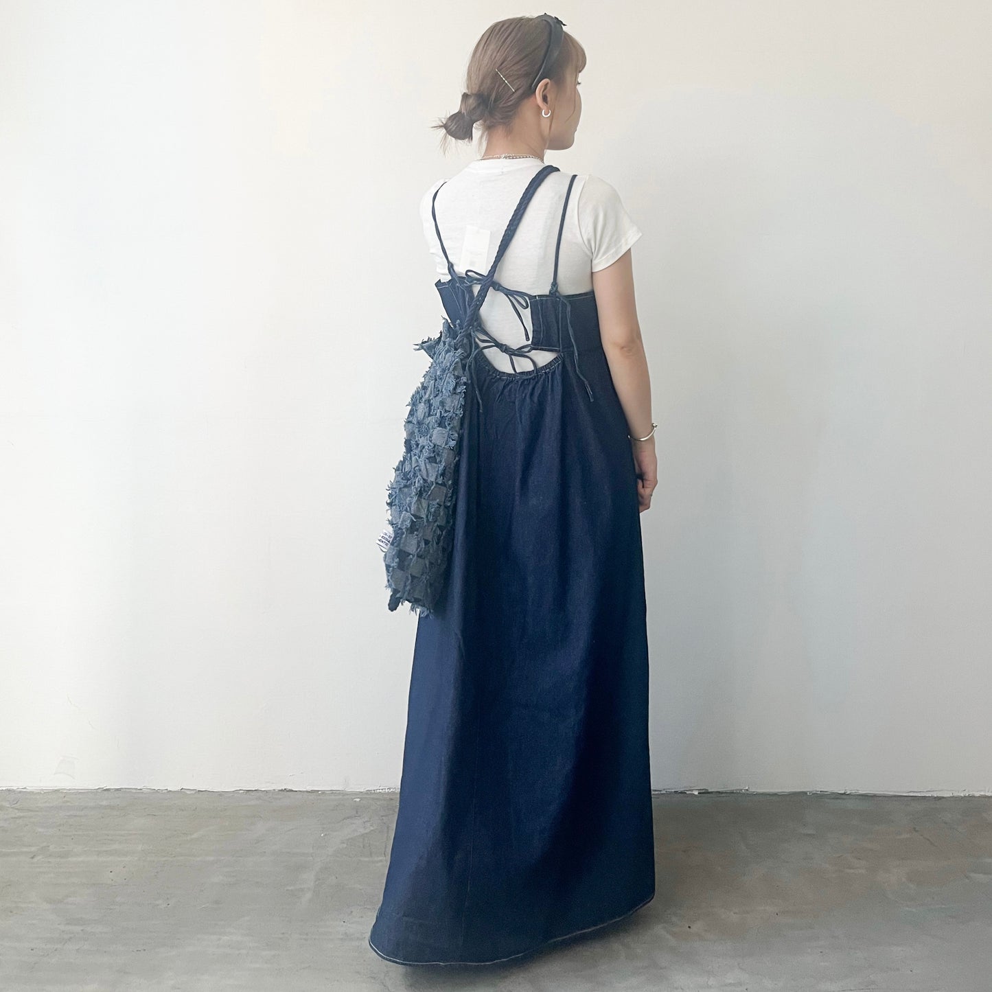 OP48- Black Ribbon Denim Dress | Navy