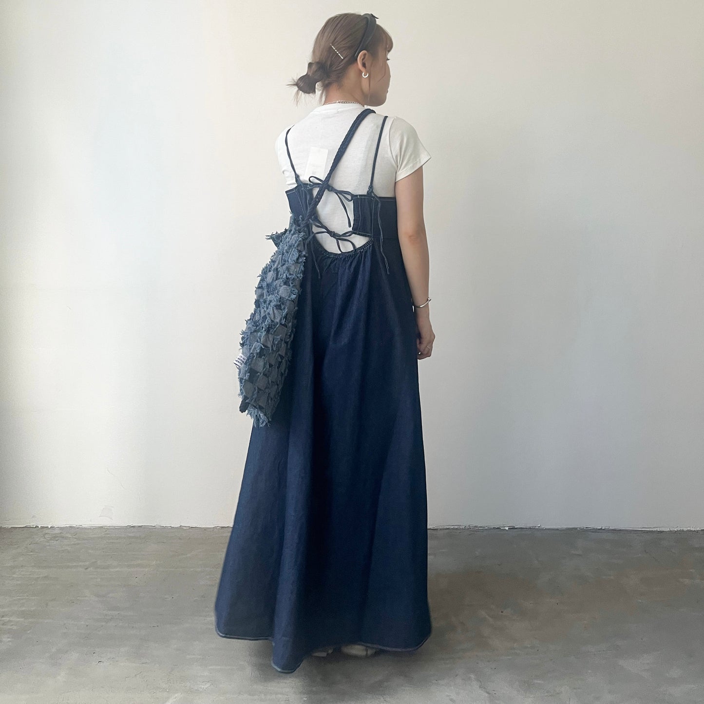 OP48- Black Ribbon Denim Dress | Navy