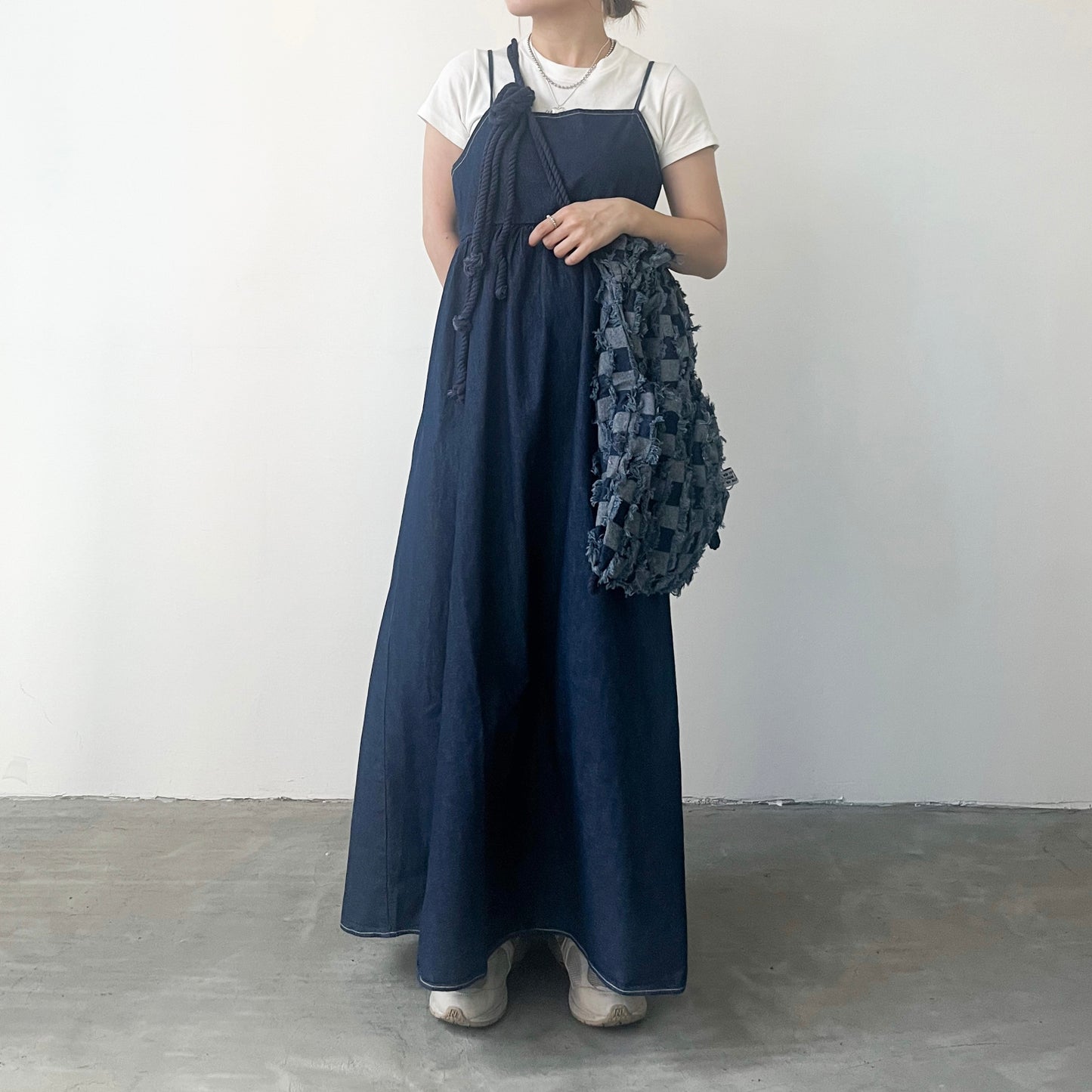 OP48- Black Ribbon Denim Dress | Navy