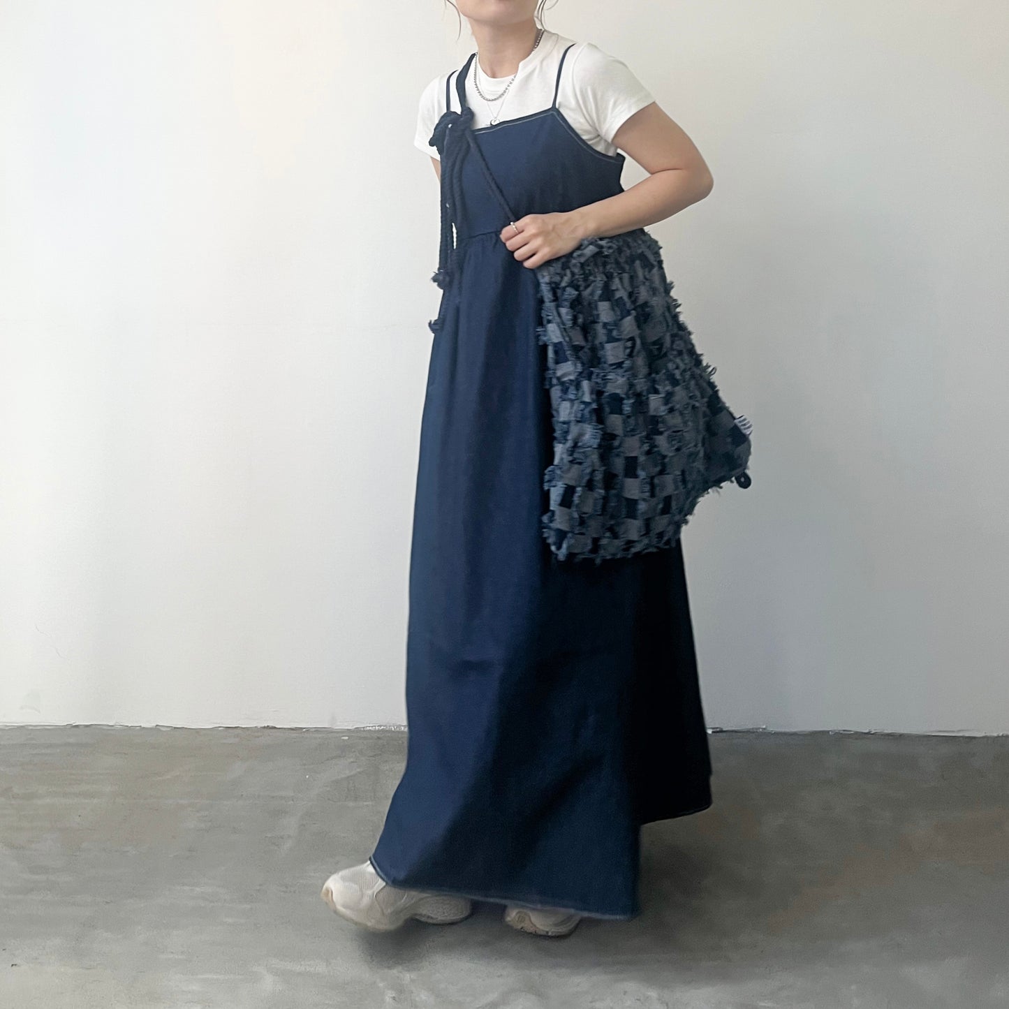OP48- Black Ribbon Denim Dress | Navy