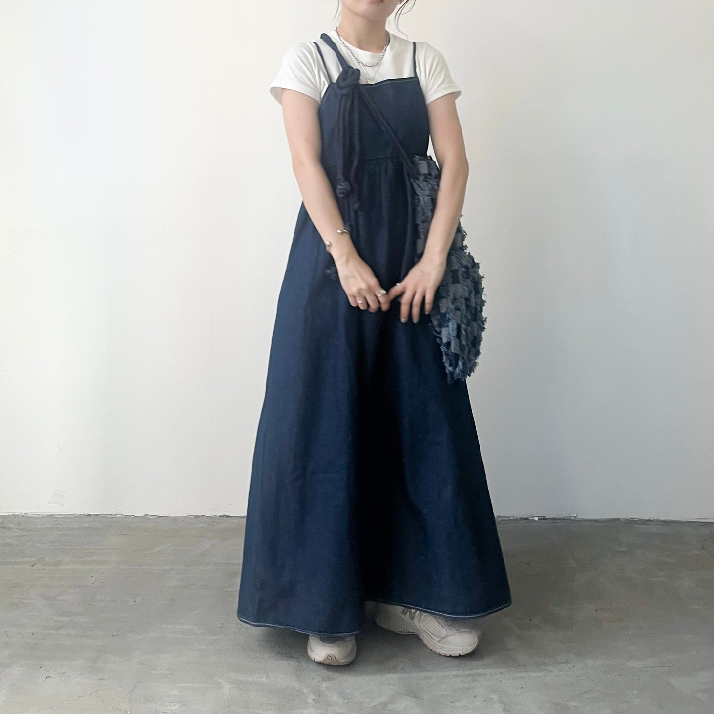 OP48- Black Ribbon Denim Dress | Navy