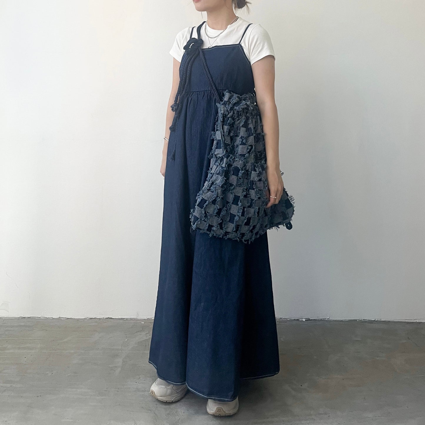 OP48- Black Ribbon Denim Dress | Navy