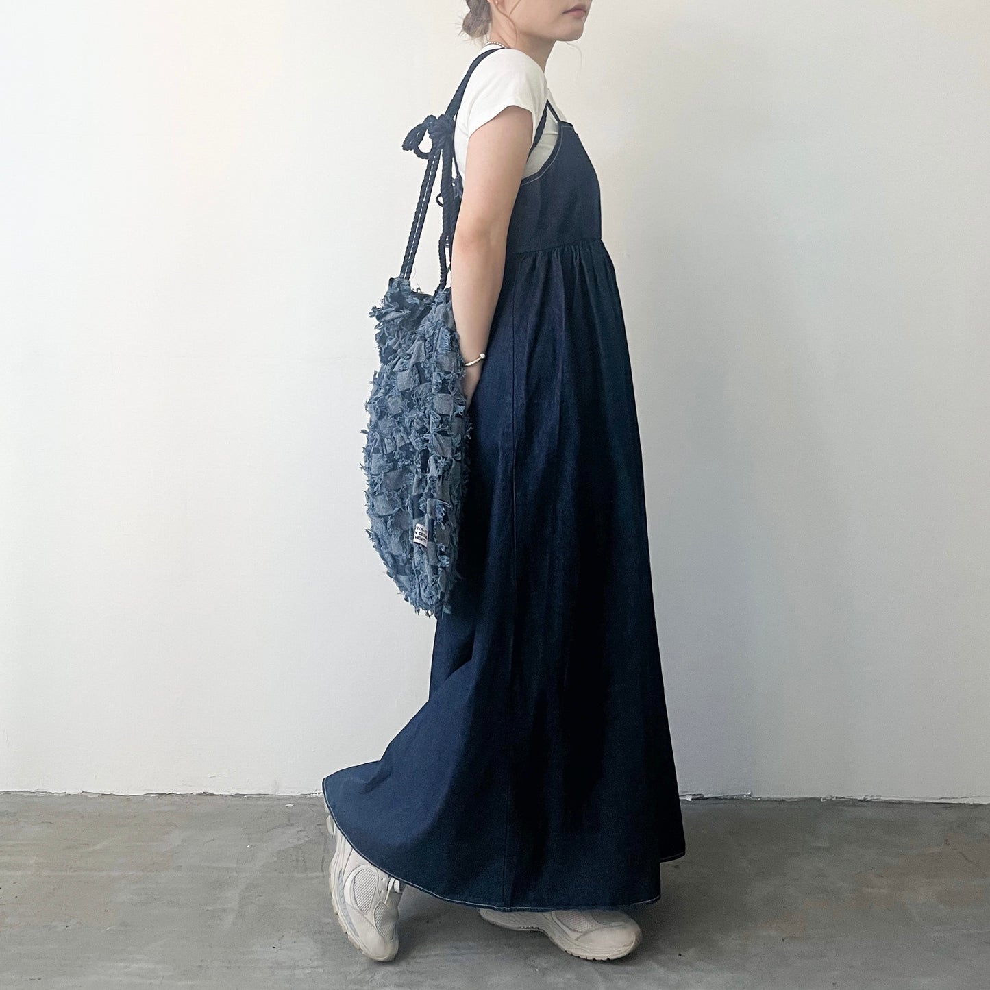 OP48- Black Ribbon Denim Dress | Navy