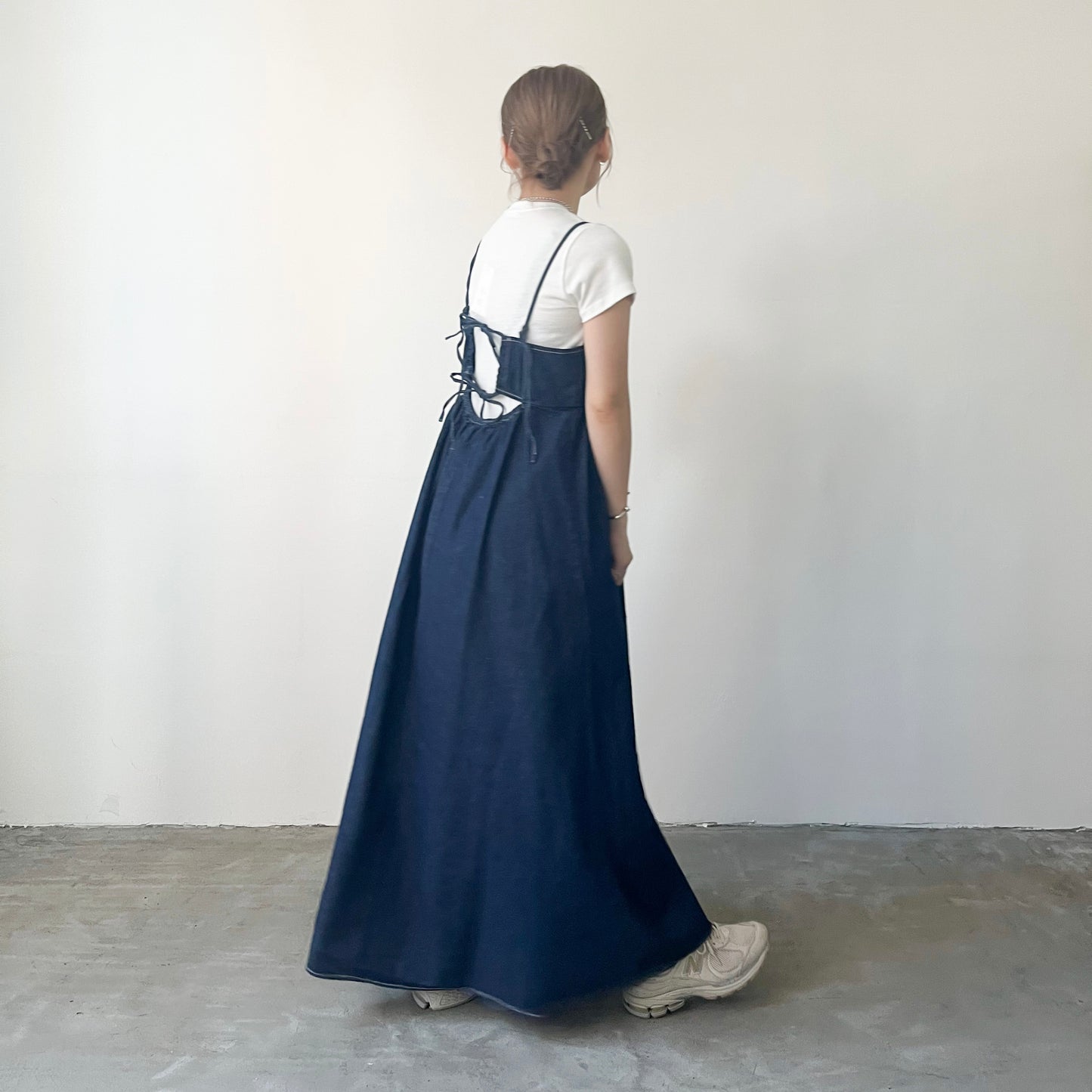 OP48- Black Ribbon Denim Dress | Navy