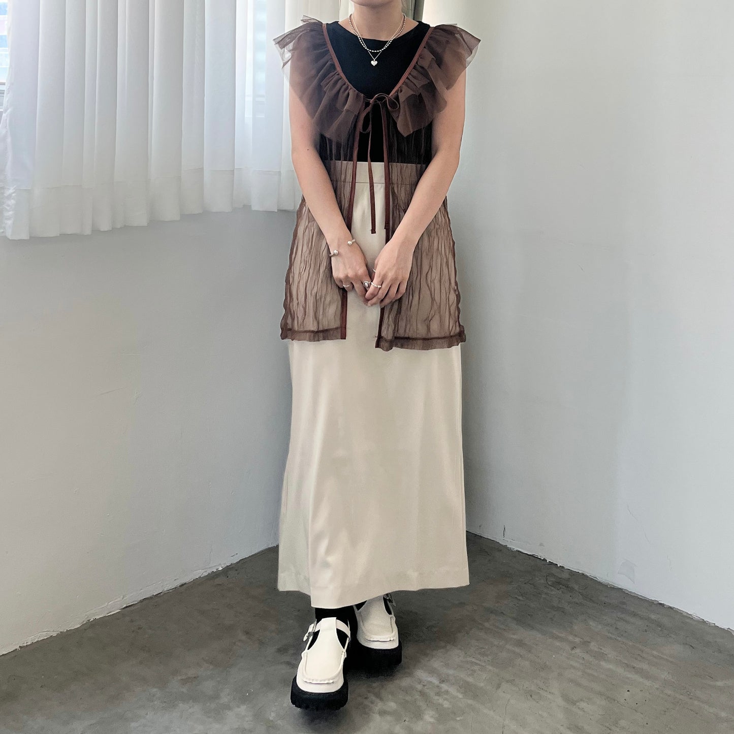 SK44- Twill Skirt | Ivory | Black