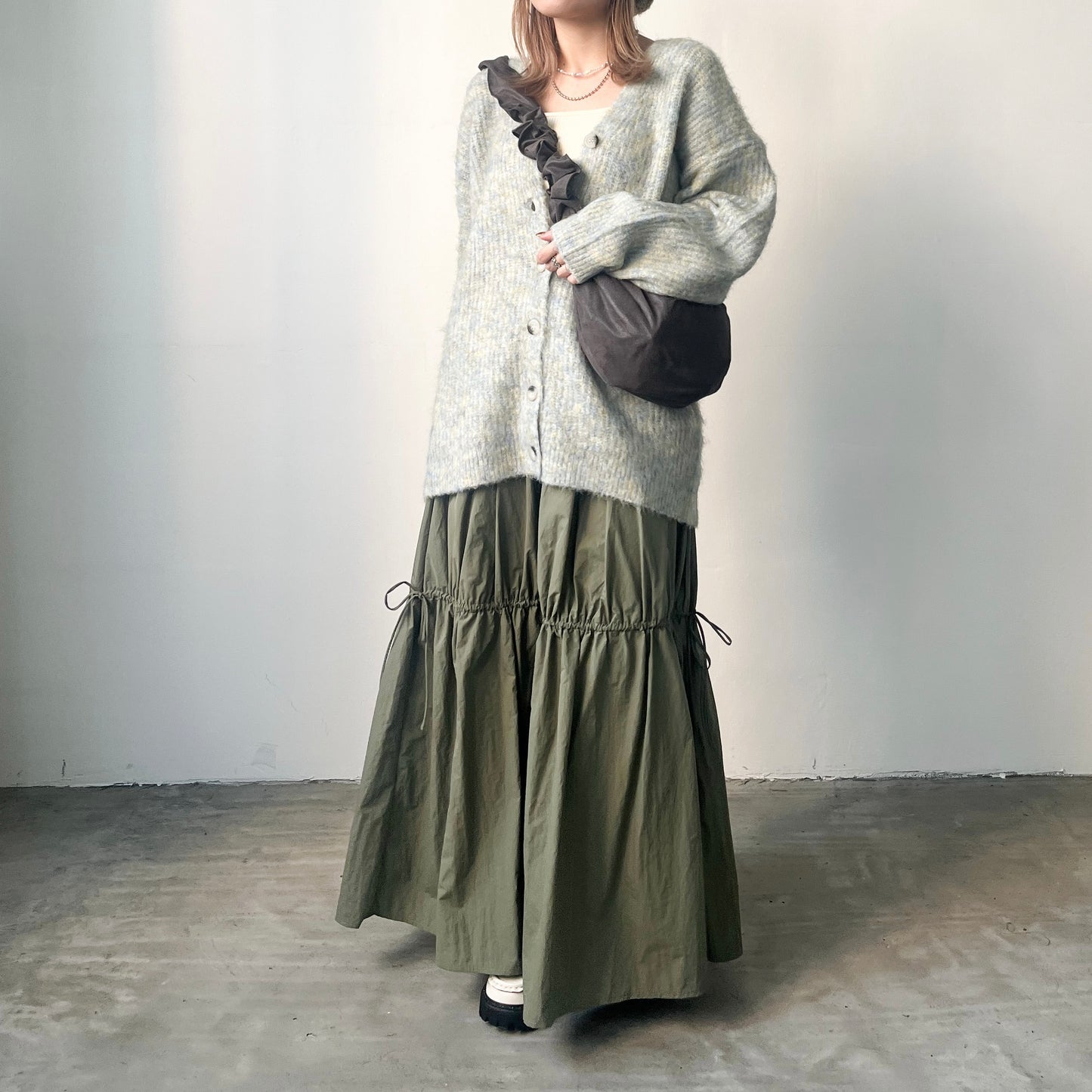 SK46- Ribbon Drawstring Skirt | Ivory | Khaki | Black