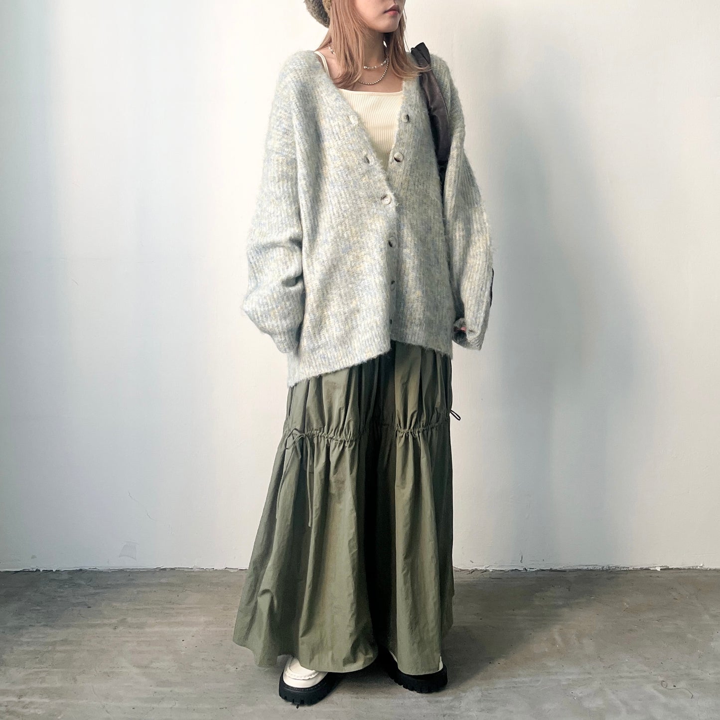JK10- 混色V Neck Knitted Cardigan | Ivory | Brown | Navy