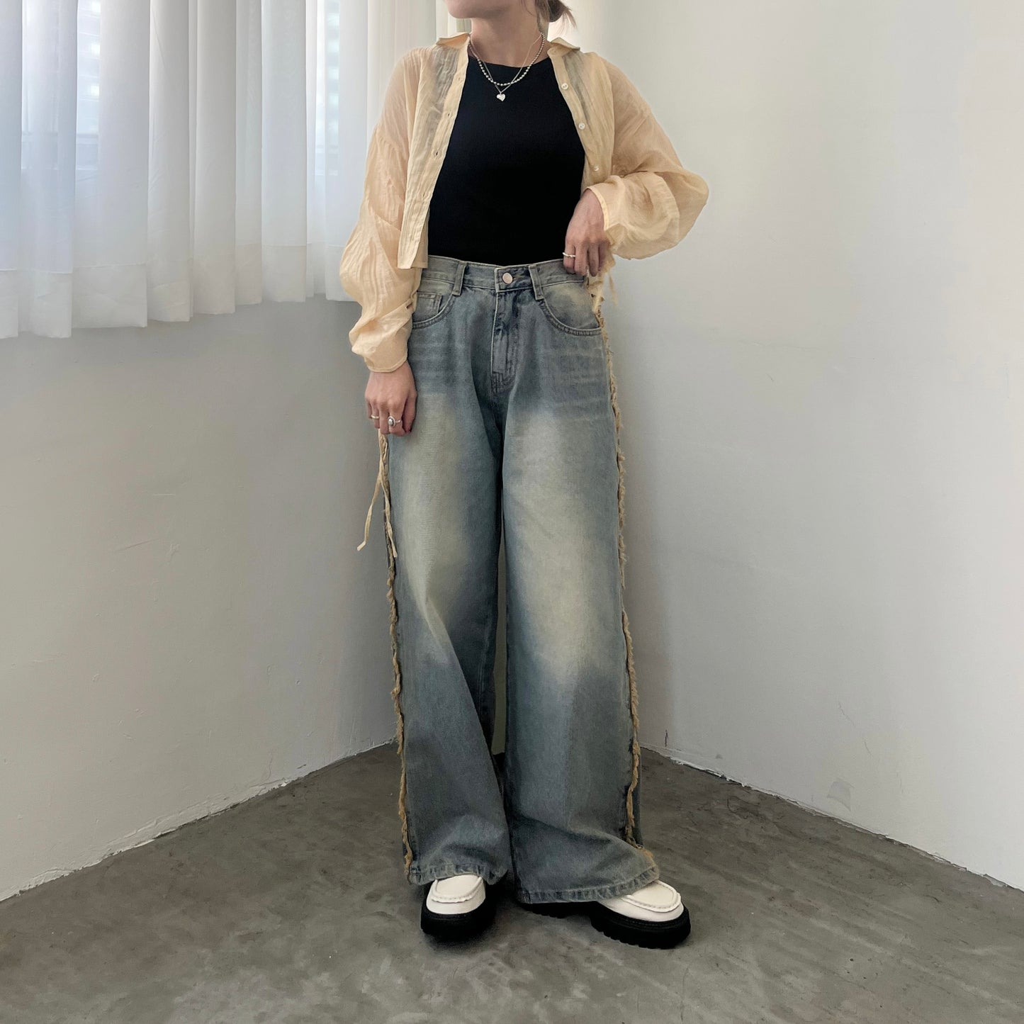 TP201- Drawstring Botton Blouse | Blue | Yellow