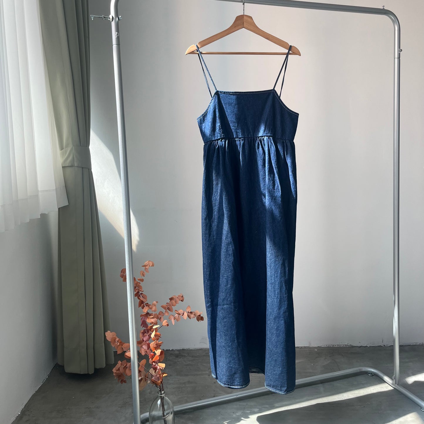 OP48- Black Ribbon Denim Dress | Navy