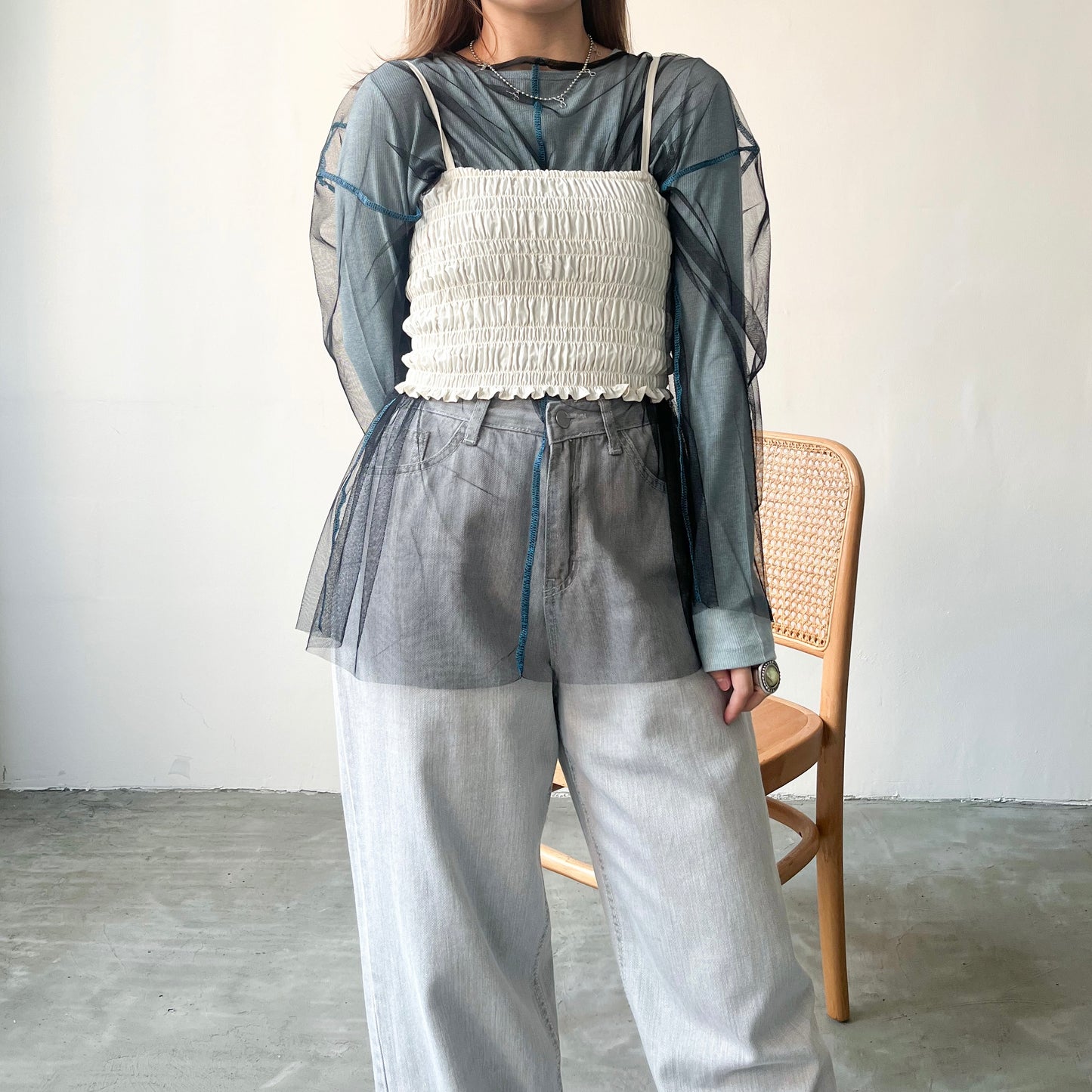 TP208- Crinkle Camisole Vest | Ivory | Grey | Black