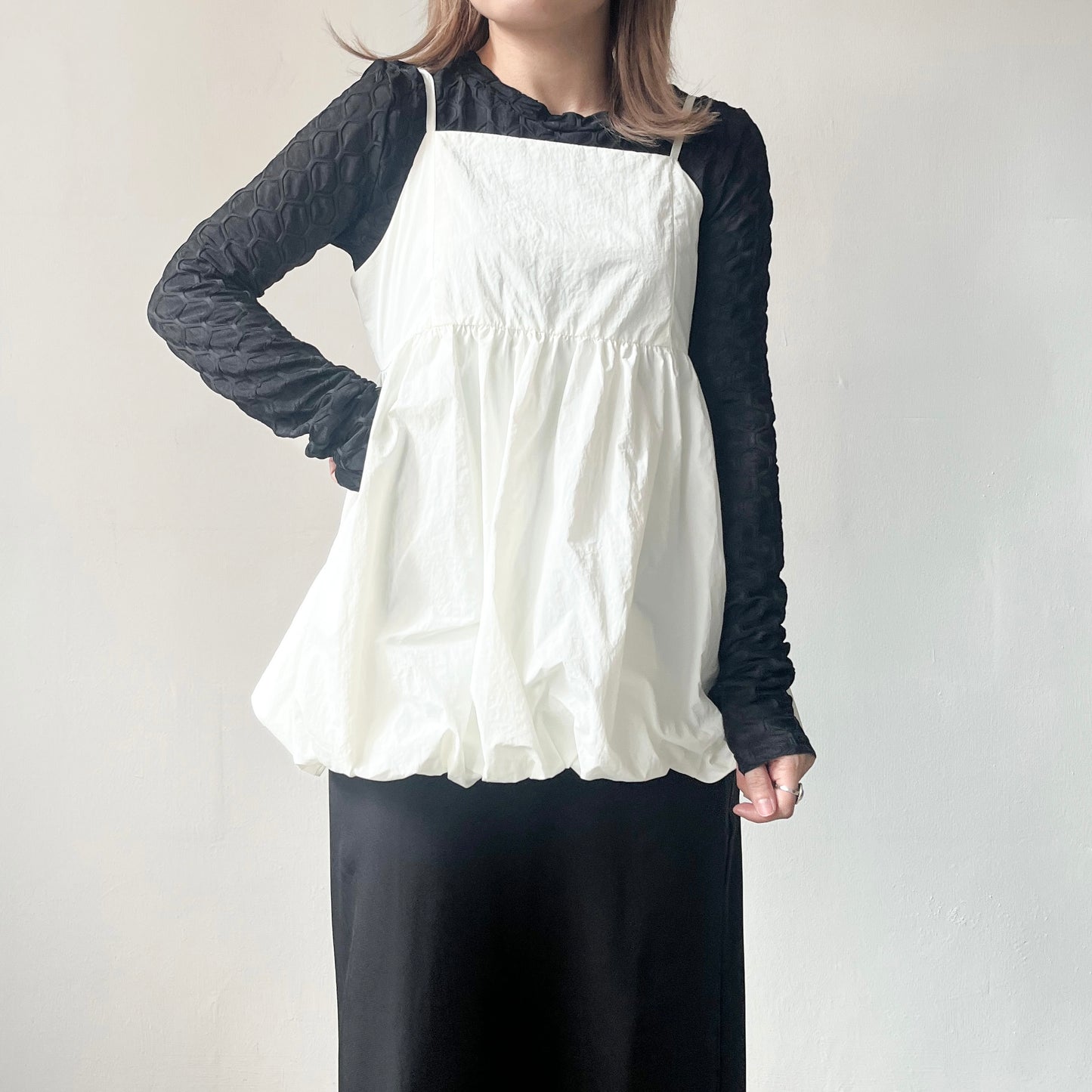 TP214- Bubble Camisole Top | White | Black
