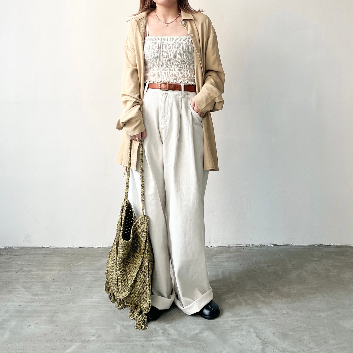 ( must have ! ) PT36- Pleated Wide leg Cotton Pants | Natural | Beige
