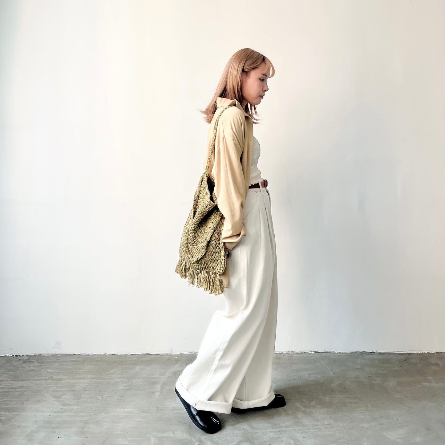 TP219- Breasted Double Shirt | White | Beige