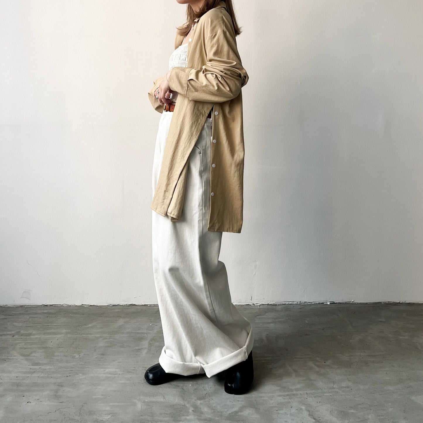 TP219- Breasted Double Shirt | White | Beige