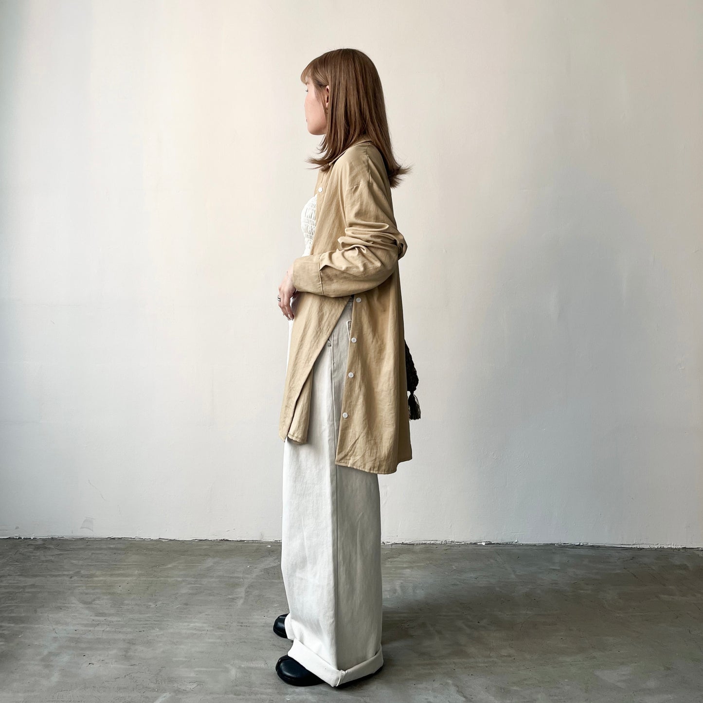 TP219- Breasted Double Shirt | White | Beige