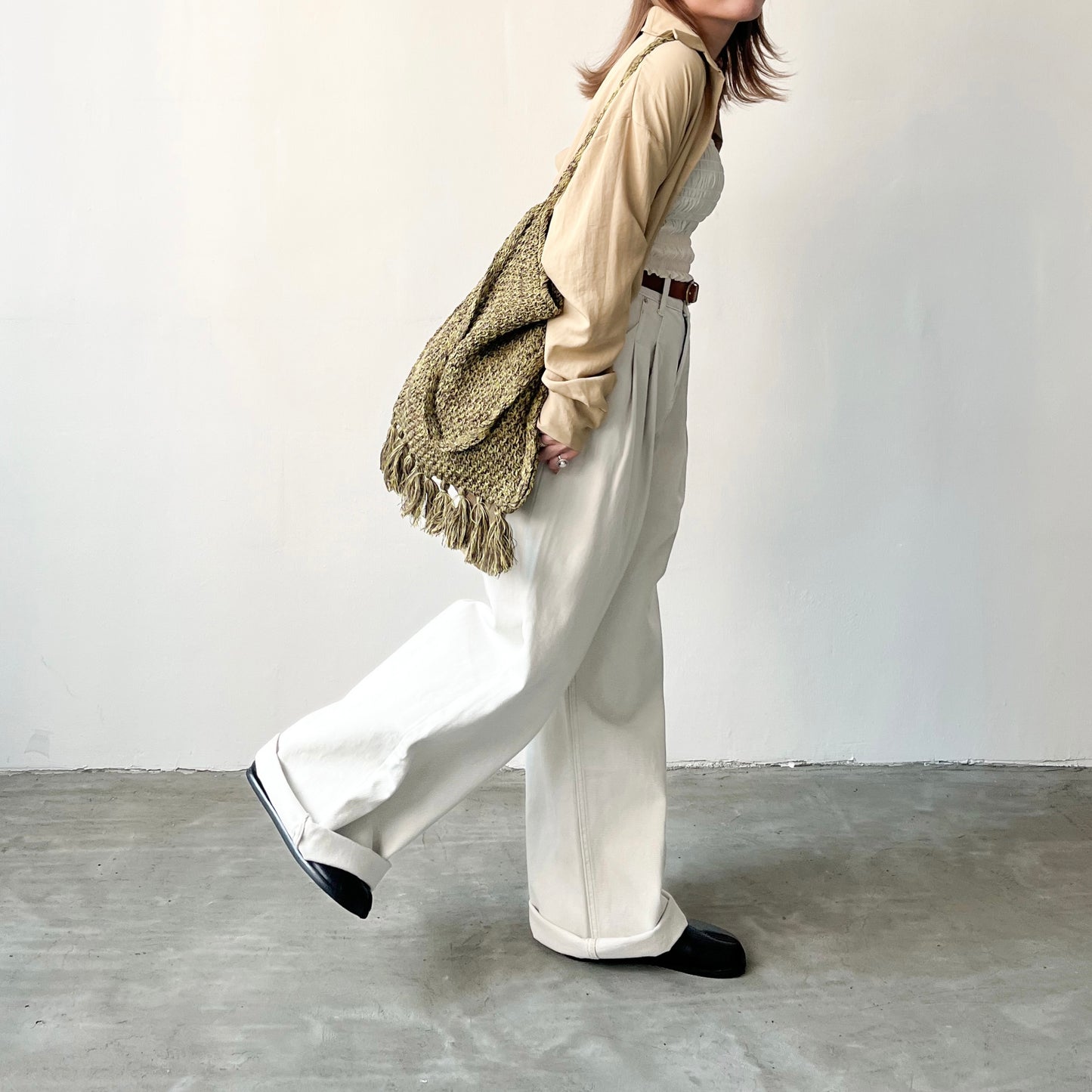 TP219- Breasted Double Shirt | White | Beige