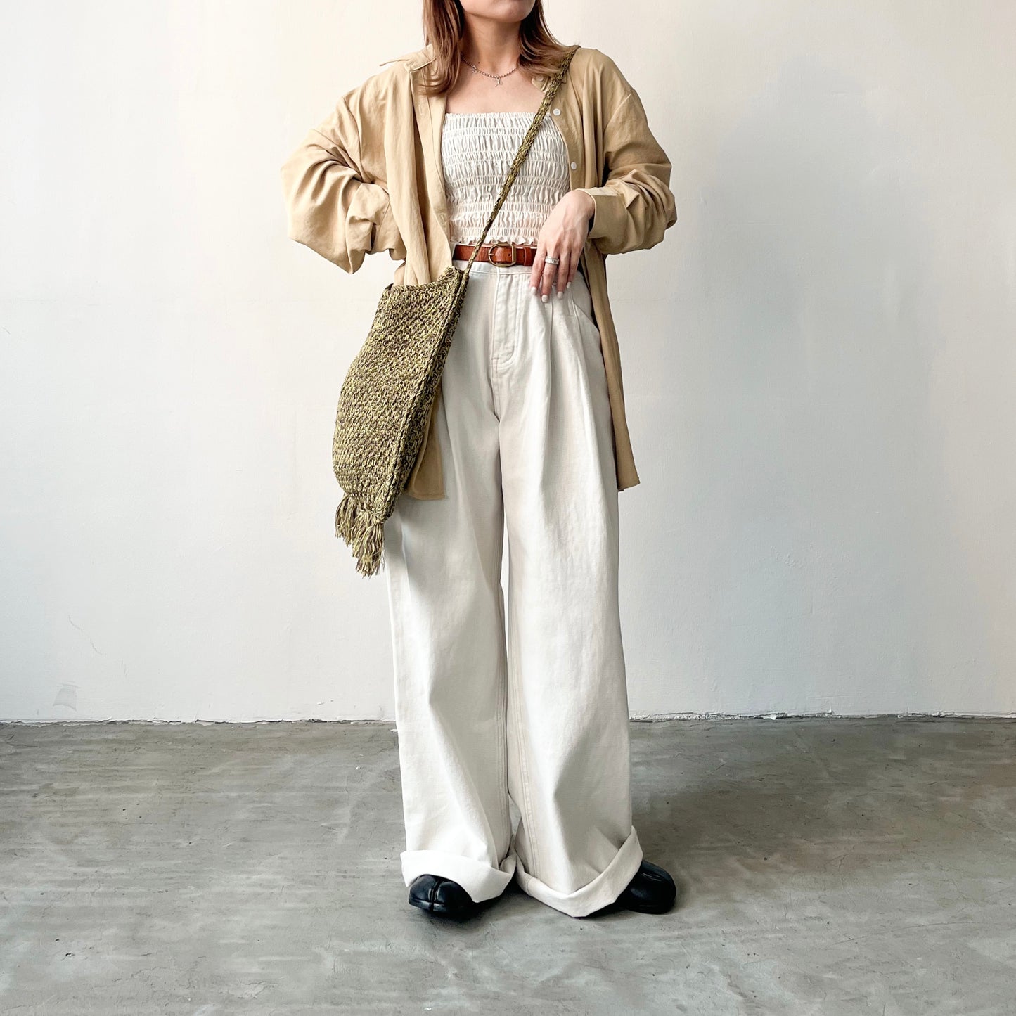 ( must have ! ) PT36- Pleated Wide leg Cotton Pants | Natural | Beige