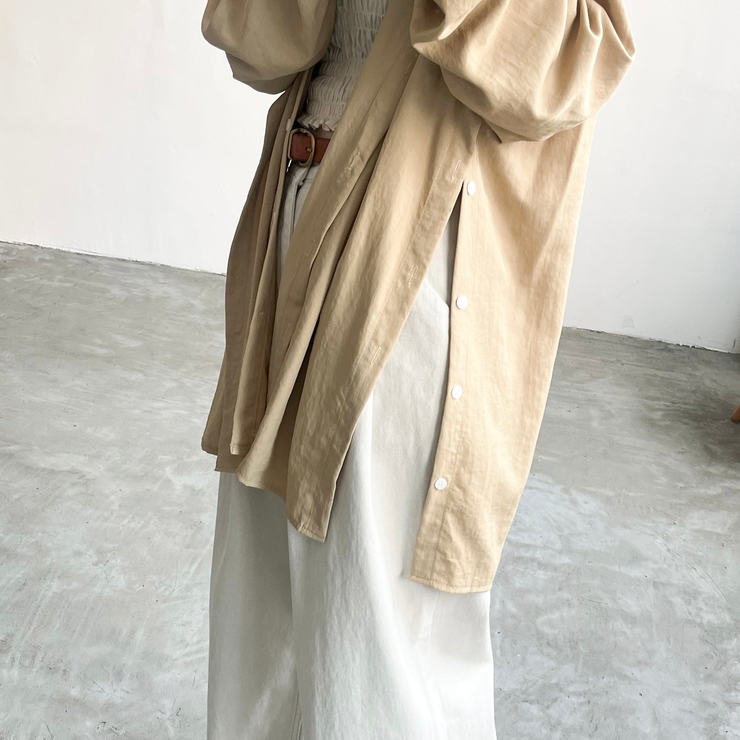 TP219- Breasted Double Shirt | White | Beige