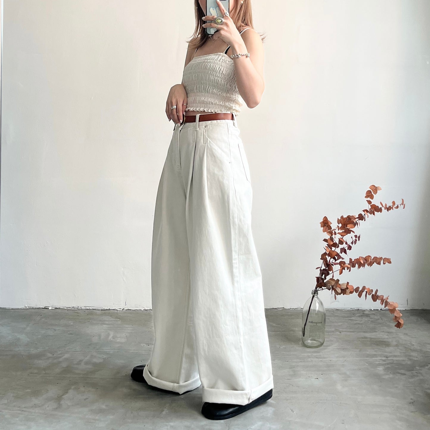 ( must have ! ) PT36- Pleated Wide leg Cotton Pants | Natural | Beige