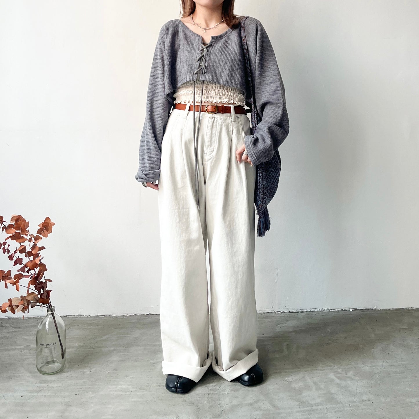 ( must have ! ) PT36- Pleated Wide leg Cotton Pants | Natural | Beige
