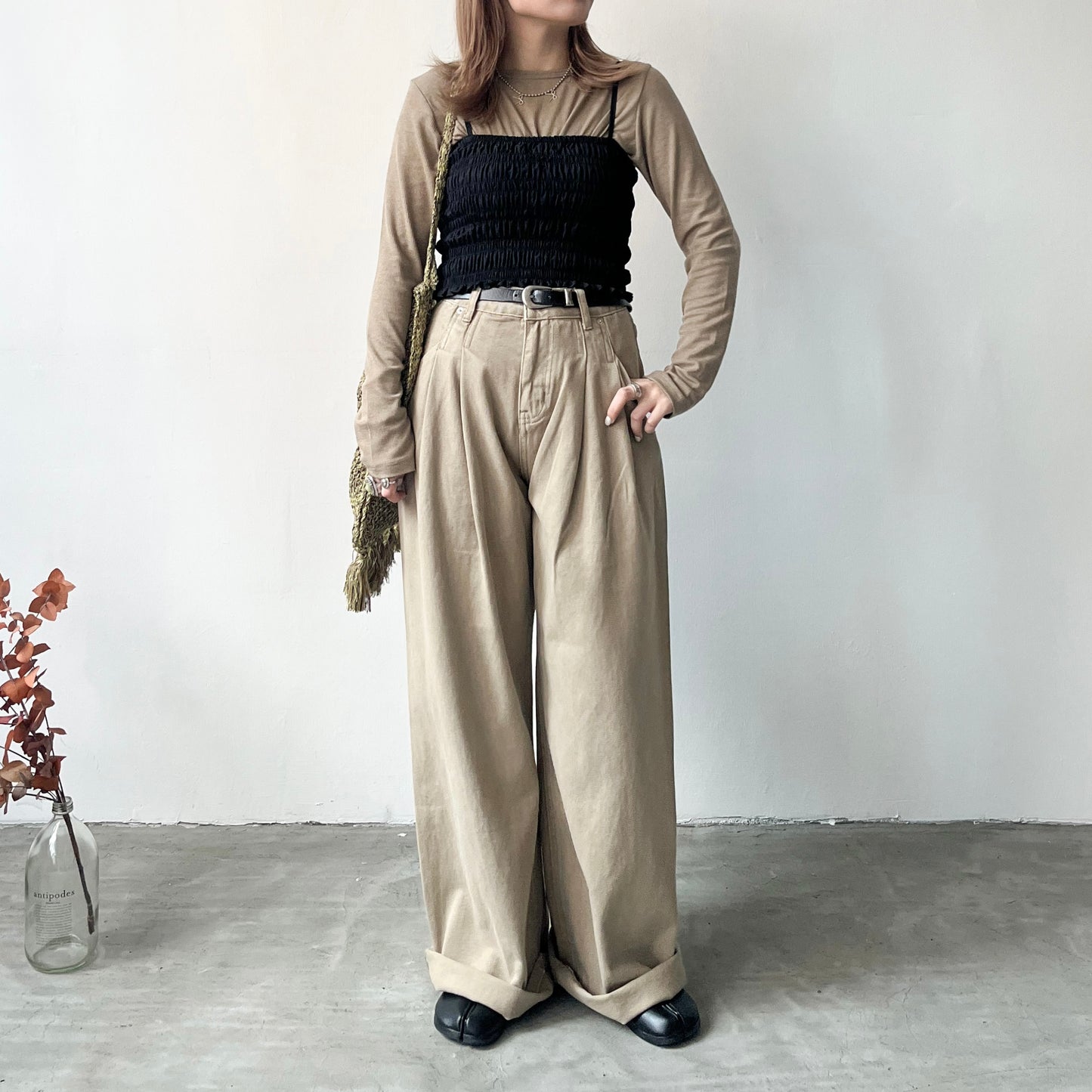 ( must have ! ) PT36- Pleated Wide leg Cotton Pants | Natural | Beige