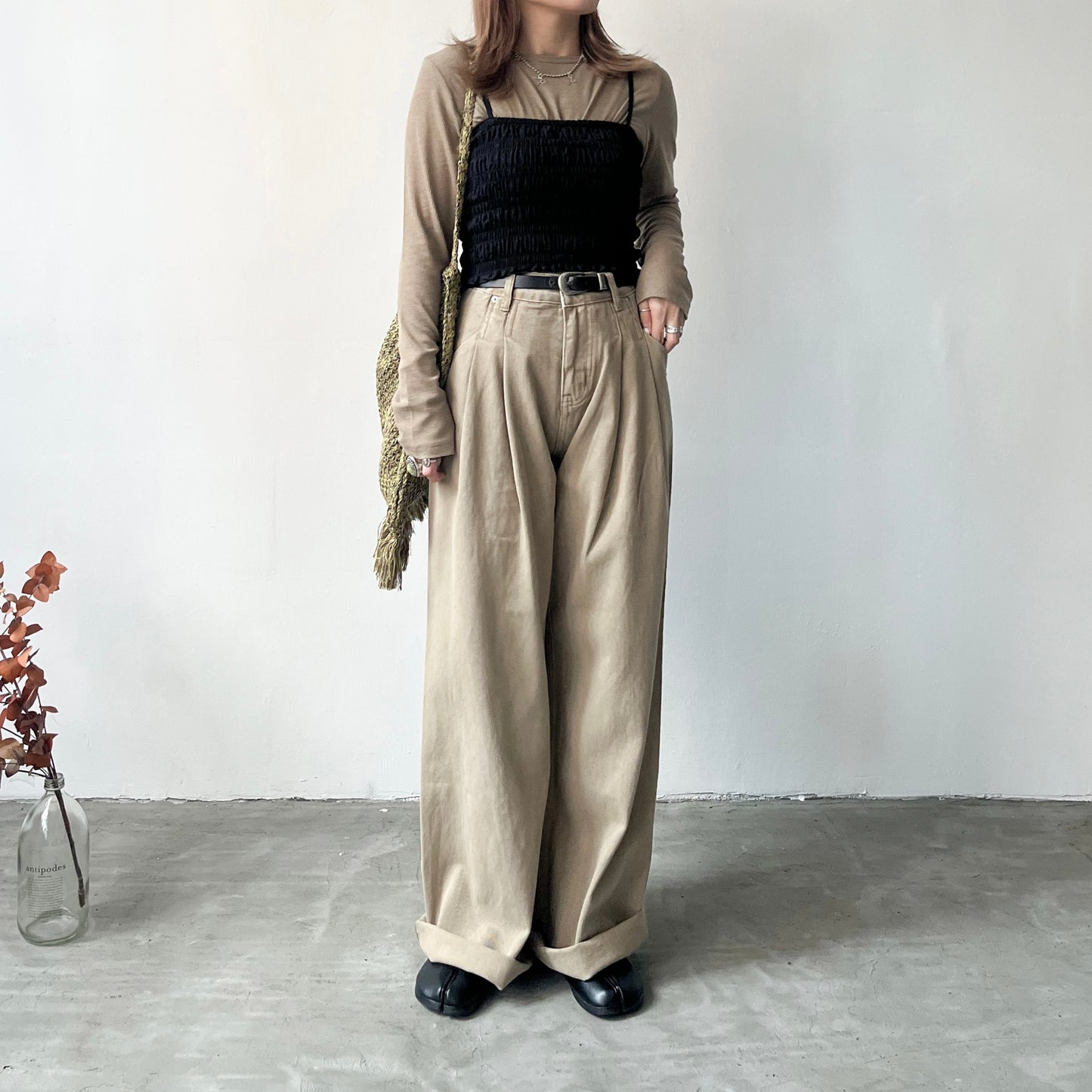 ( must have ! ) PT36- Pleated Wide leg Cotton Pants | Natural | Beige