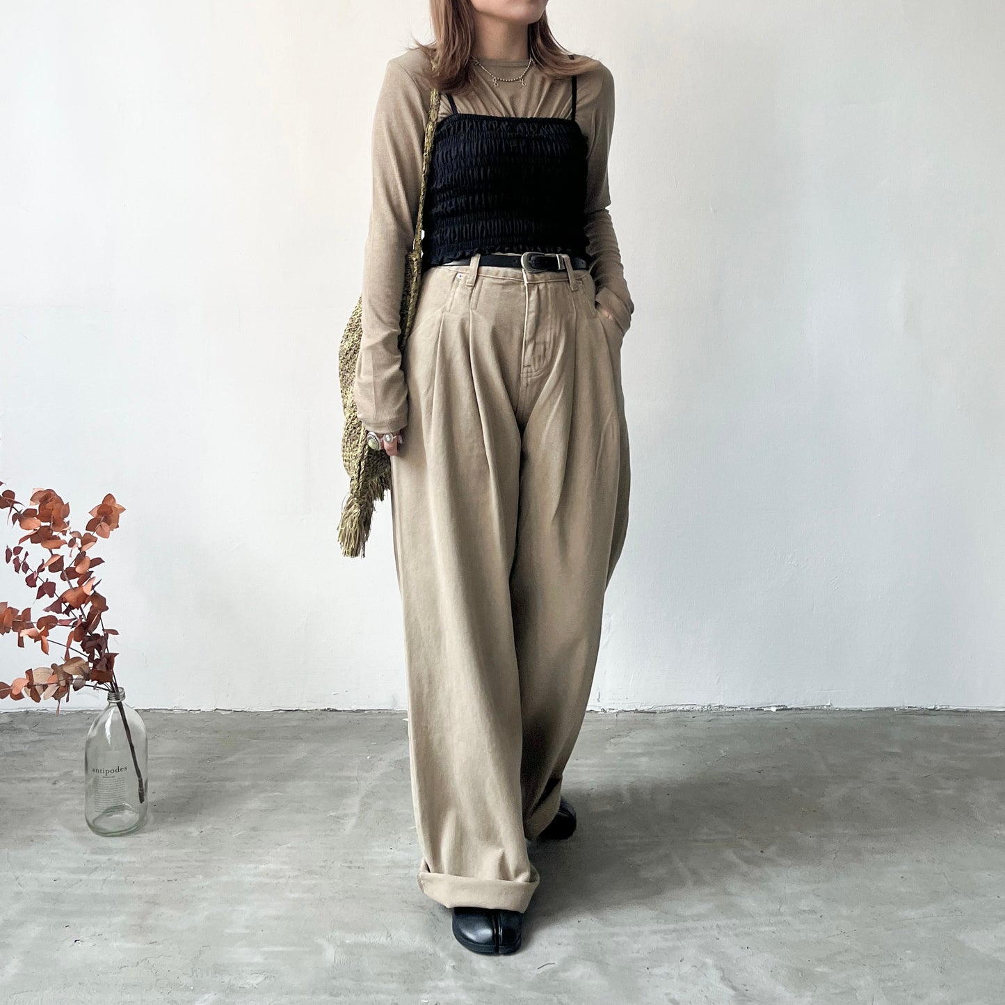 ( must have ! ) PT36- Pleated Wide leg Cotton Pants | Natural | Beige