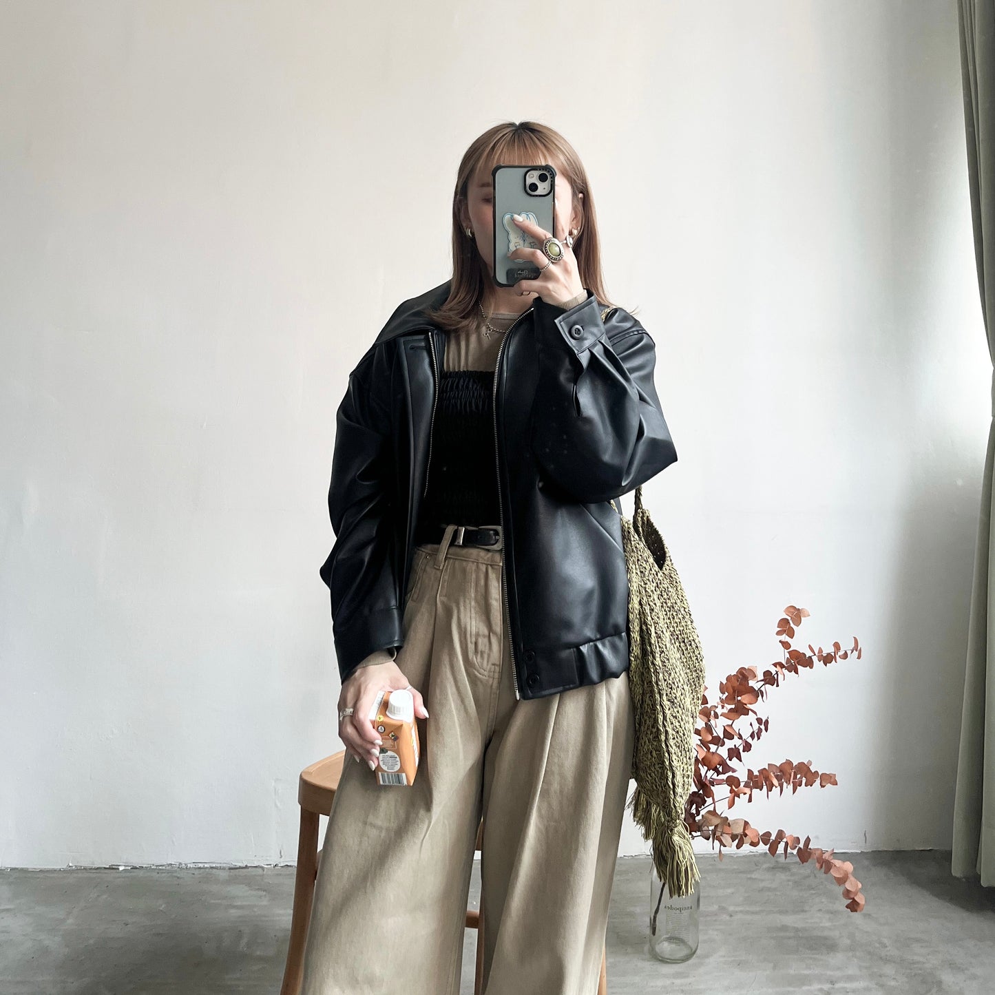 JK02- Leather oversize Jacket | Brown | Black
